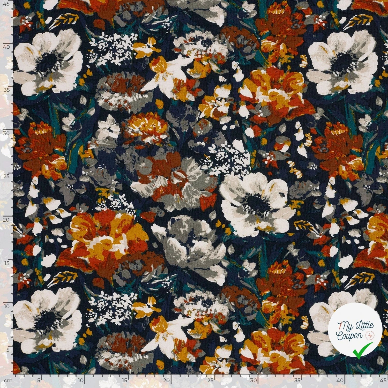 Crêpe de viscose fleurs bleu marine