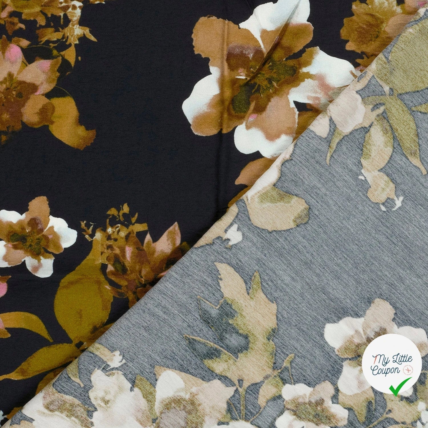 Crêpe de viscose fleurs bleu marine