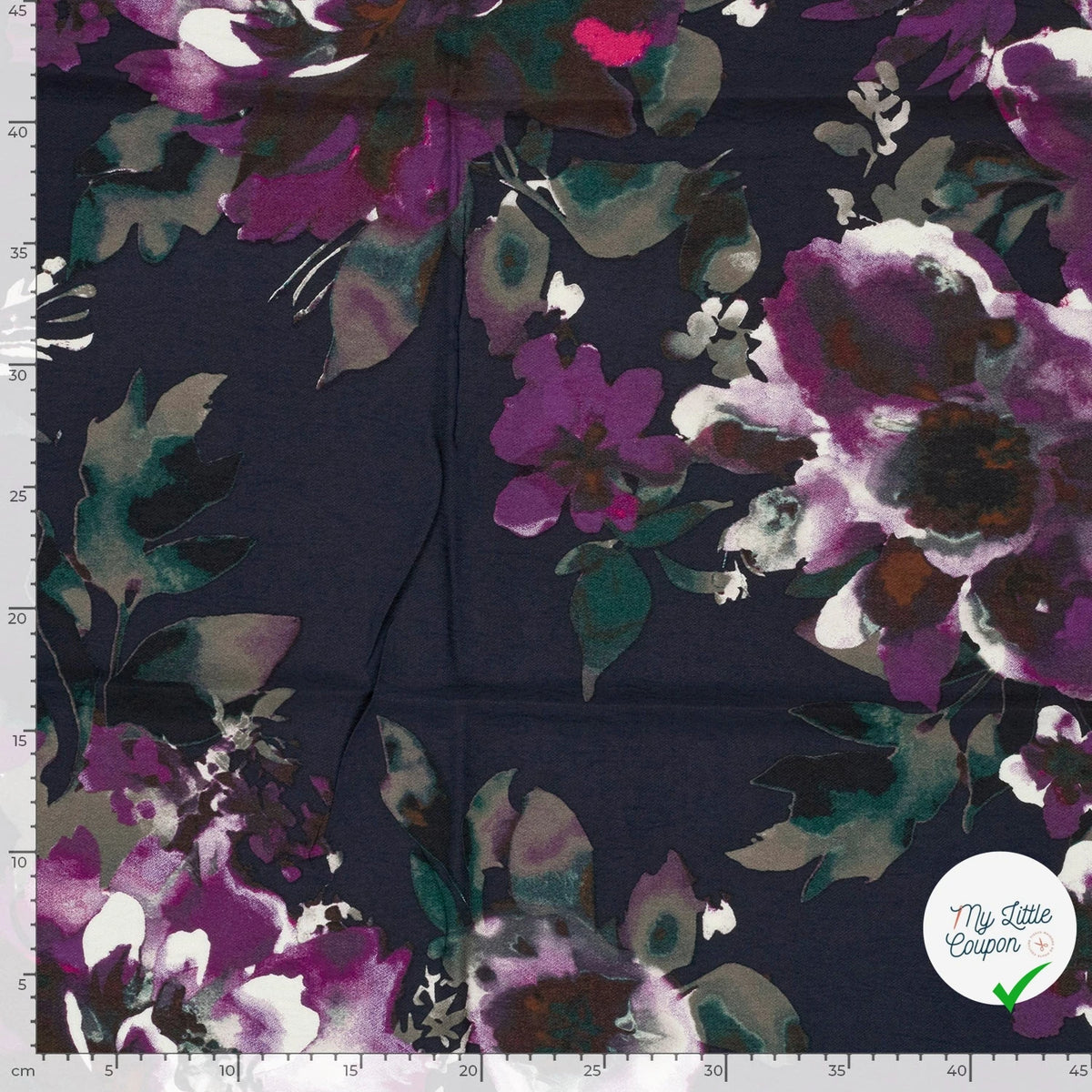 Crêpe de viscose fleurs indigo foncé
