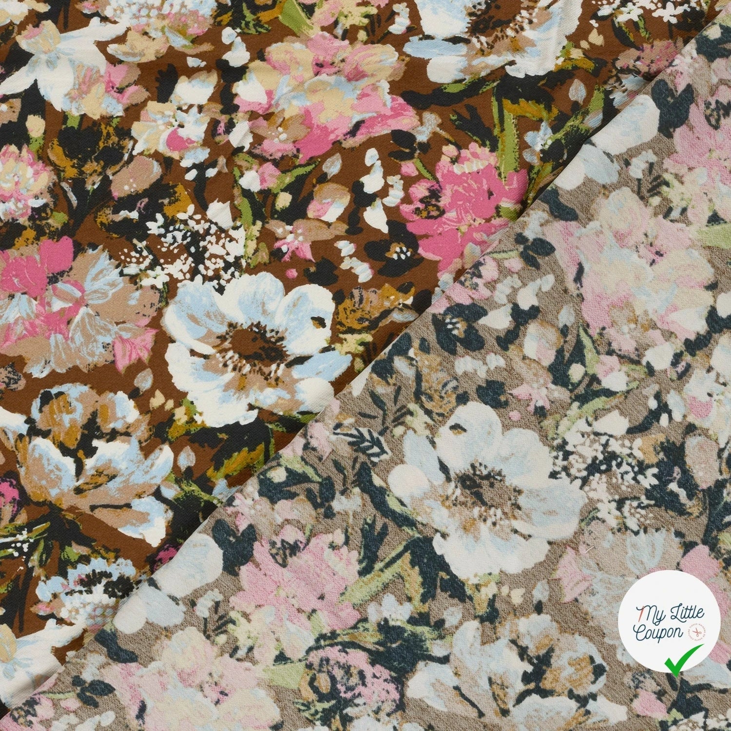 Crêpe de viscose fleurs marron