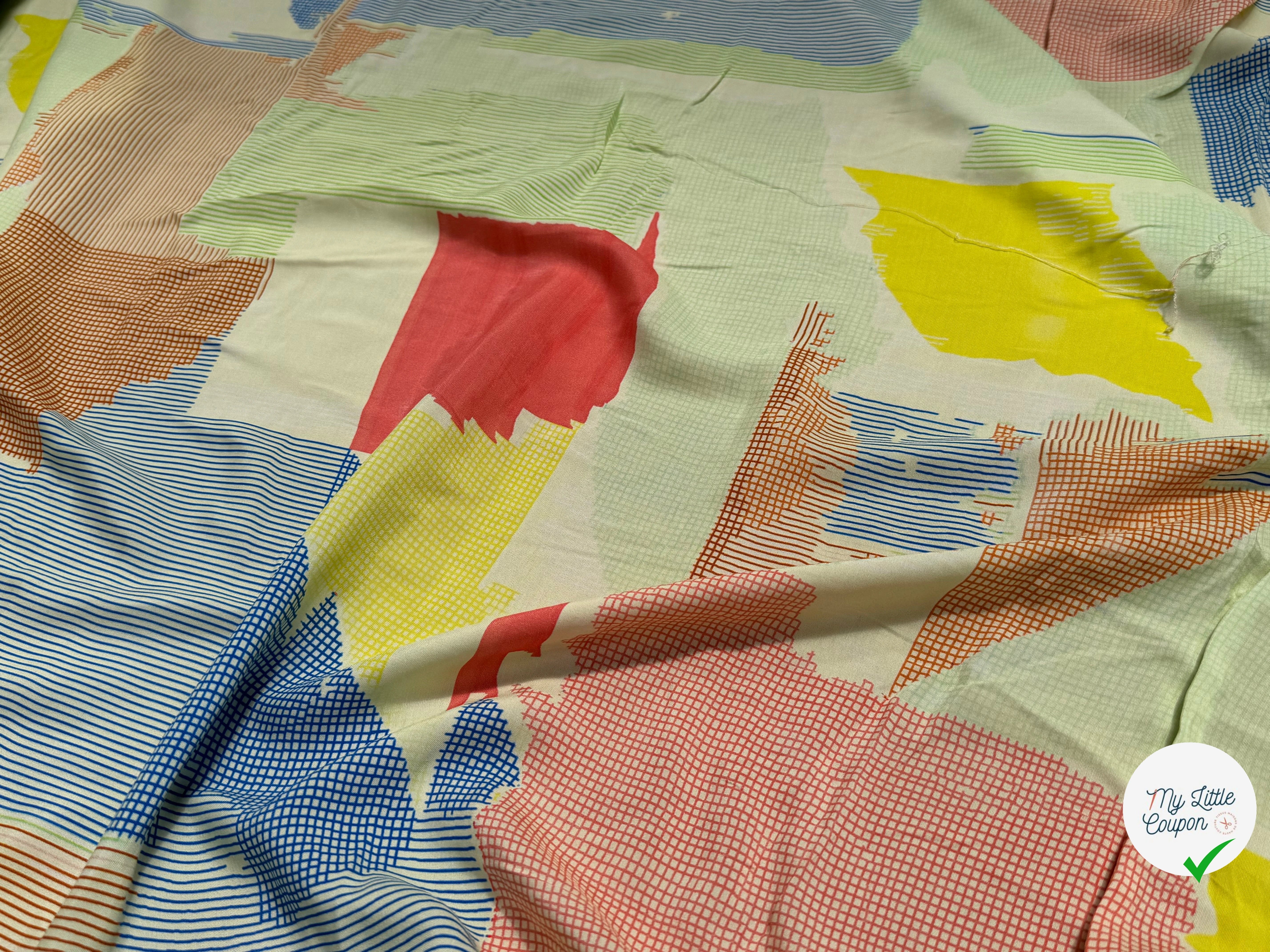 CRÊPE DE VISCOSE IMPRIMÉ GRAPHIQUE RAYURES JAUNE FANTASY PAPIER JAUNE - My Little Coupon