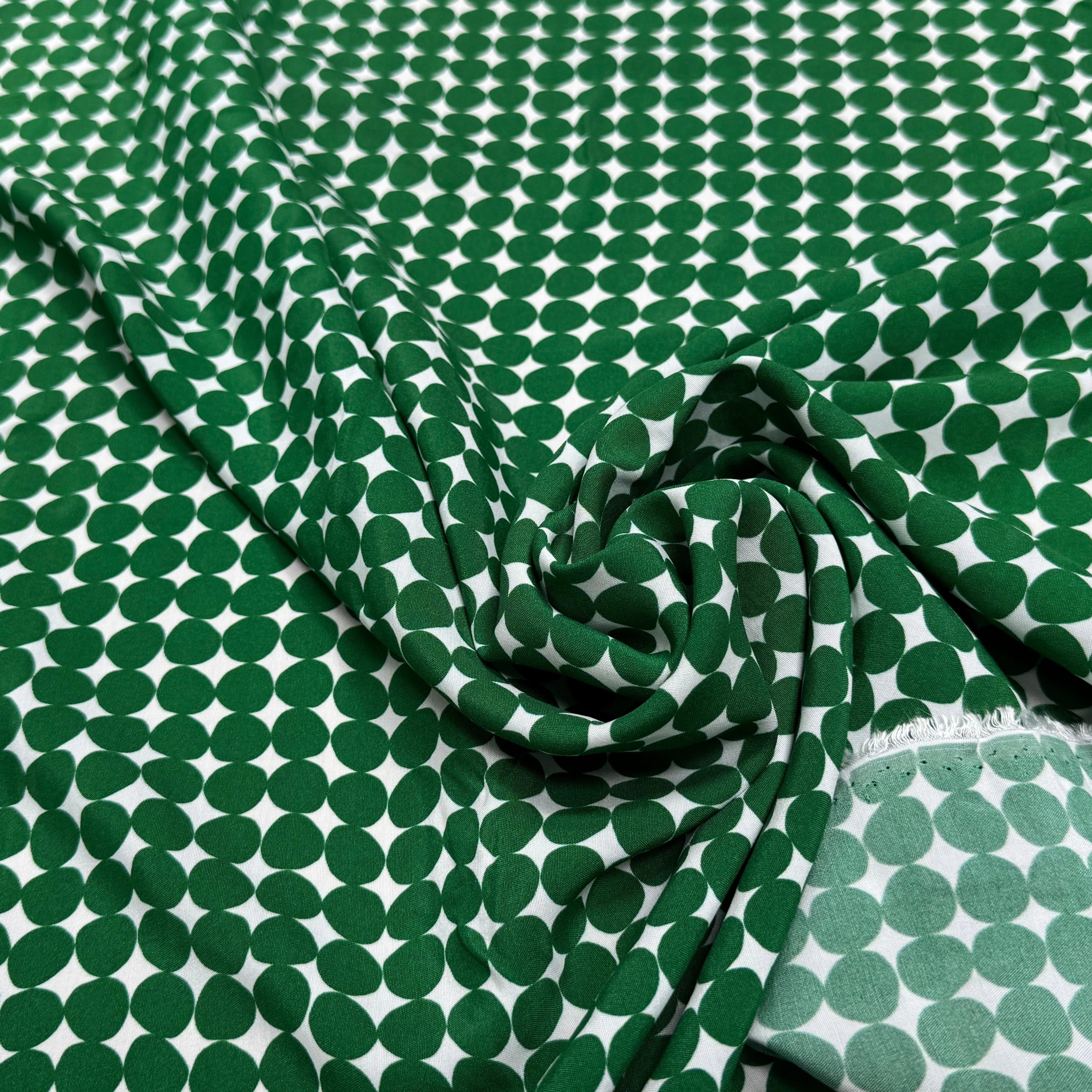 CRÊPE DE VISCOSE IMPRIMÉ POIS VERTS FANTASY ROND VERT - My Little Coupon