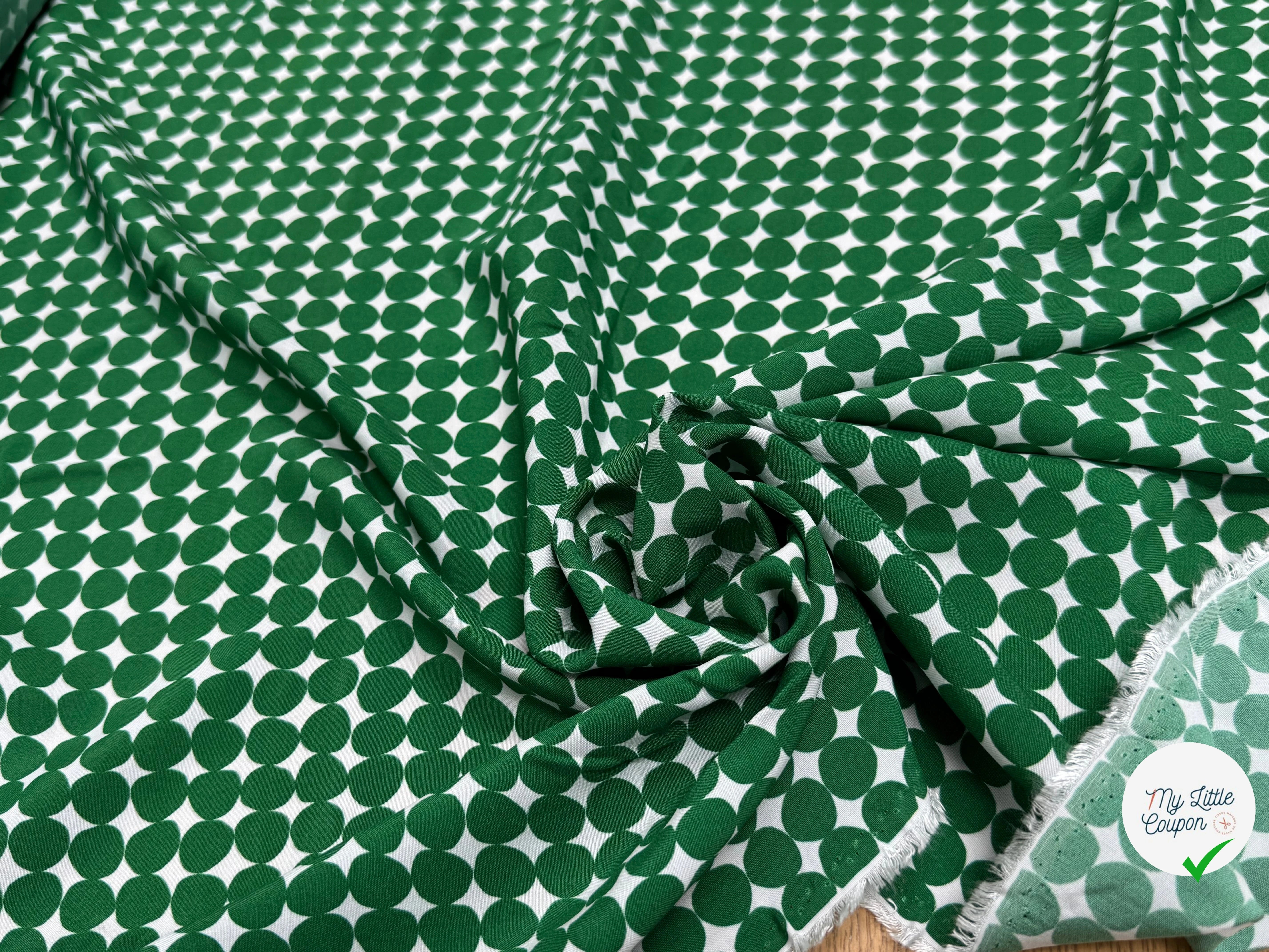 CRÊPE DE VISCOSE IMPRIMÉ POIS VERTS FANTASY ROND VERT - My Little Coupon