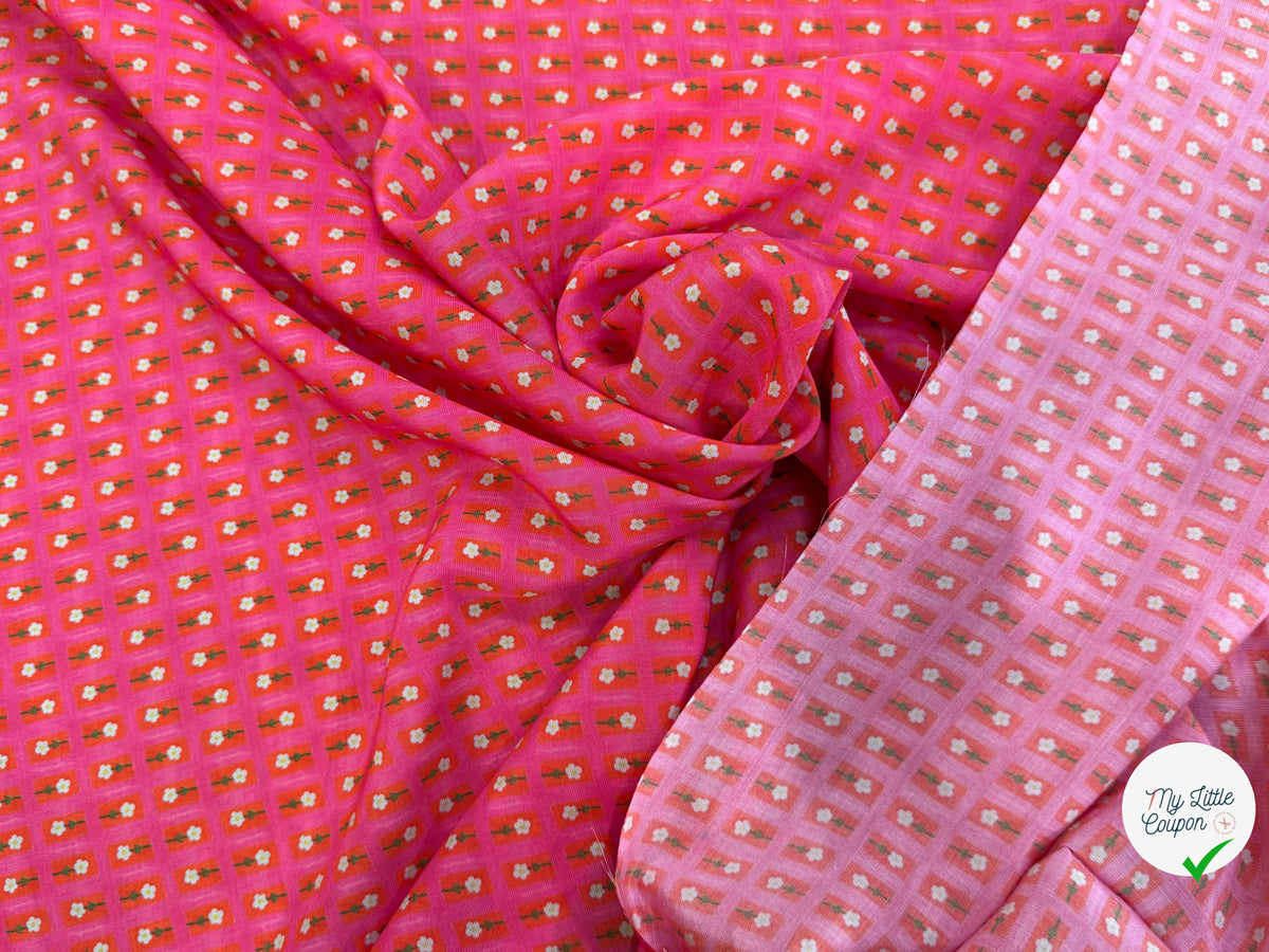 CRÊPE DE VISCOSE IMPRIMÉ SEMIS DE FLEURS ROSE - My Little Coupon