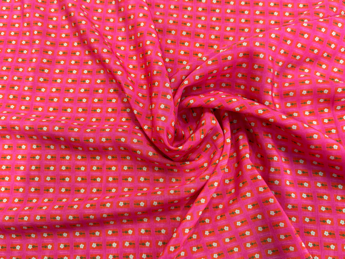 CRÊPE DE VISCOSE IMPRIMÉ SEMIS DE FLEURS ROSE - My Little Coupon