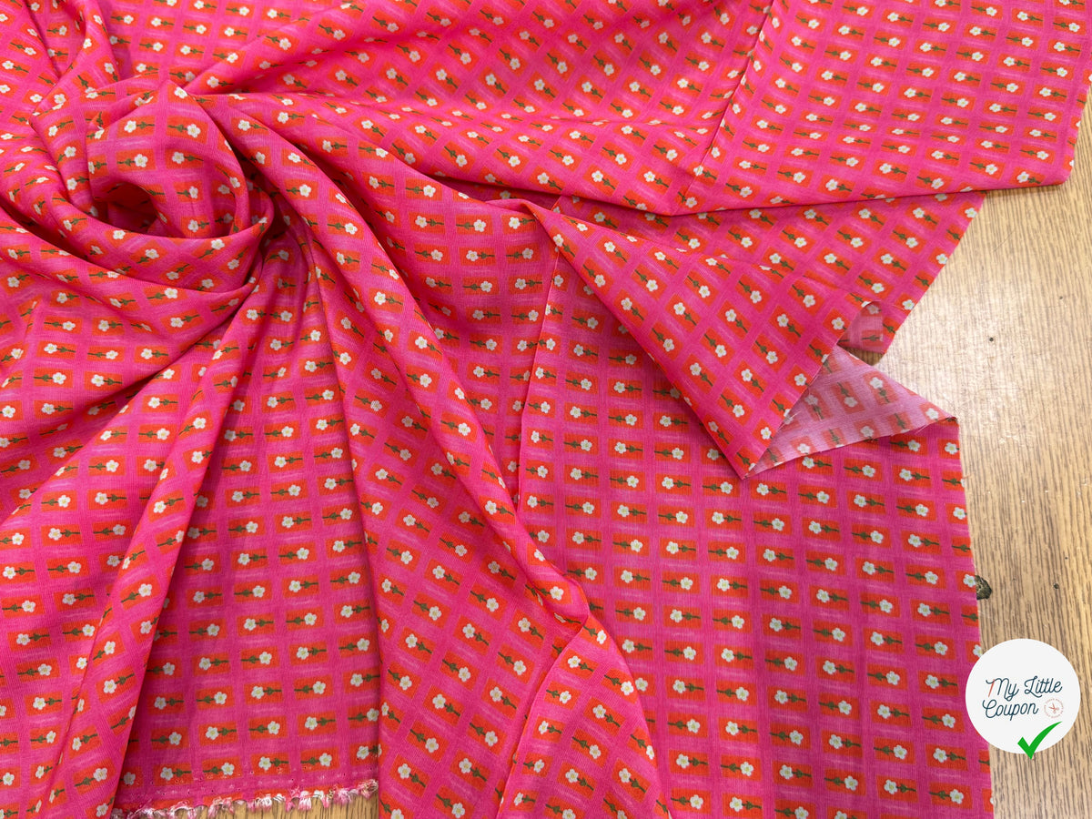 CRÊPE DE VISCOSE IMPRIMÉ SEMIS DE FLEURS ROSE - My Little Coupon