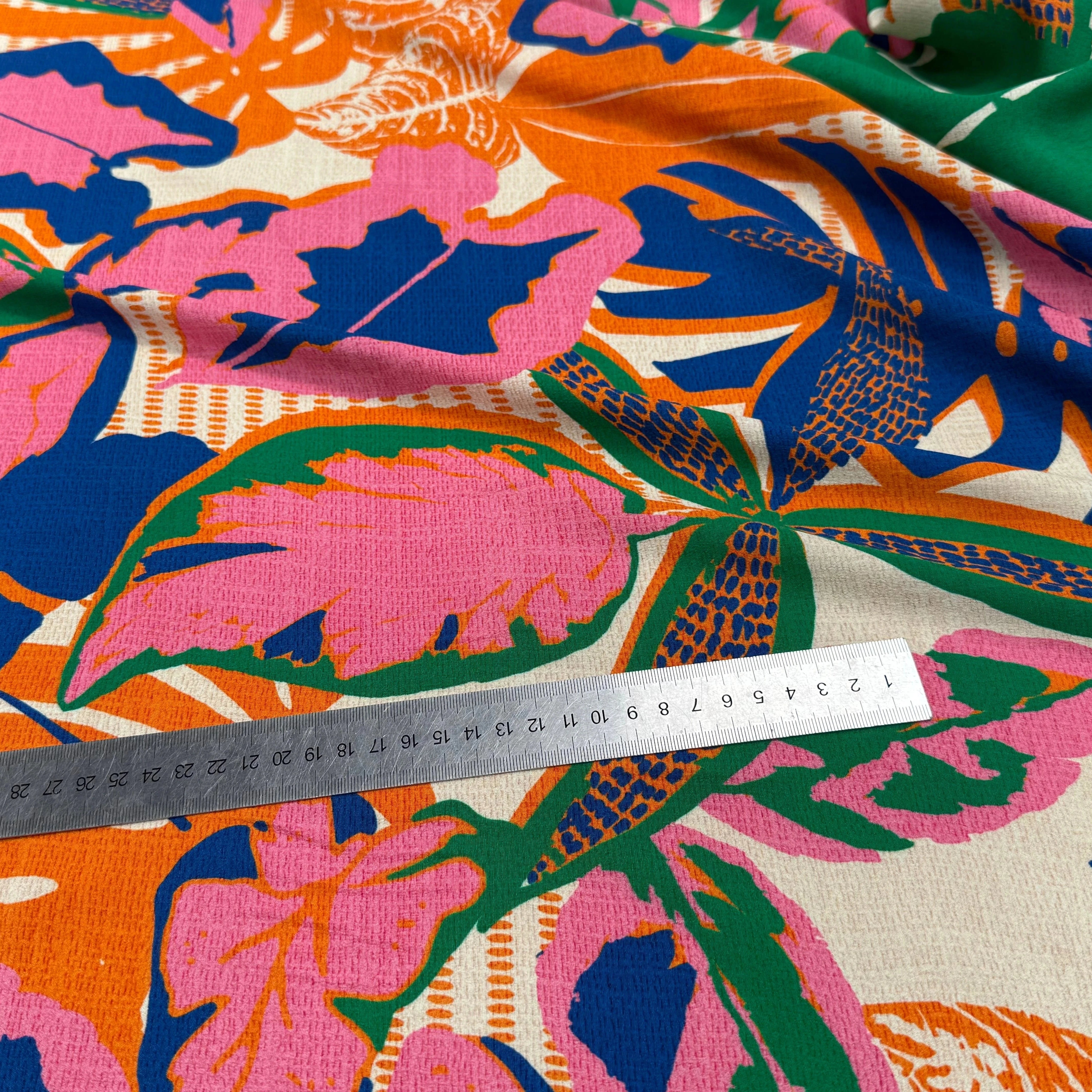 TISSU SEERSUCKER DE COTON IMPRIMÉ VÉGÉTAL BRIQUE LOTUS FOREST BRIQUE - My Little Coupon