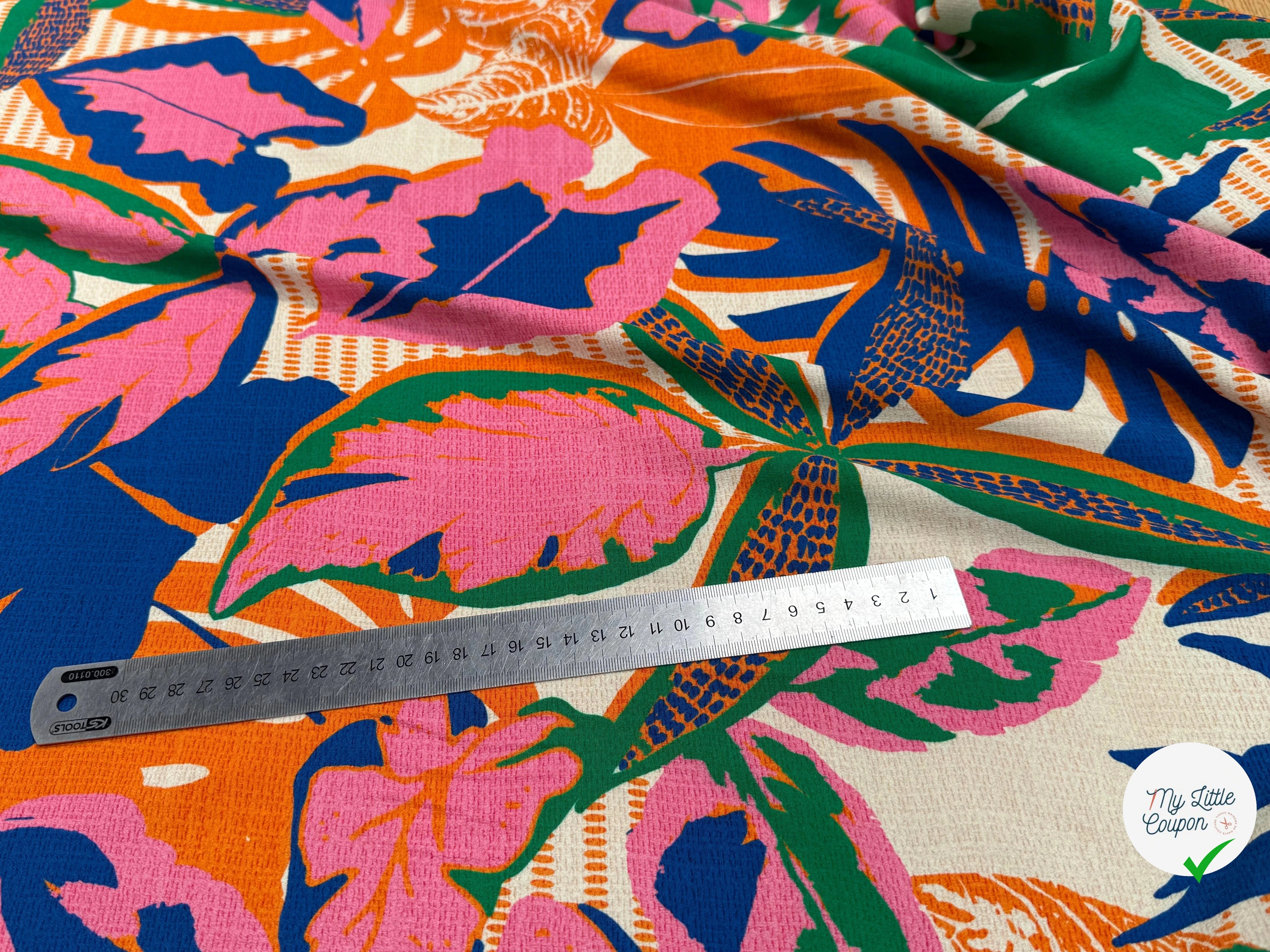 TISSU SEERSUCKER DE COTON IMPRIMÉ VÉGÉTAL BRIQUE LOTUS FOREST BRIQUE - My Little Coupon