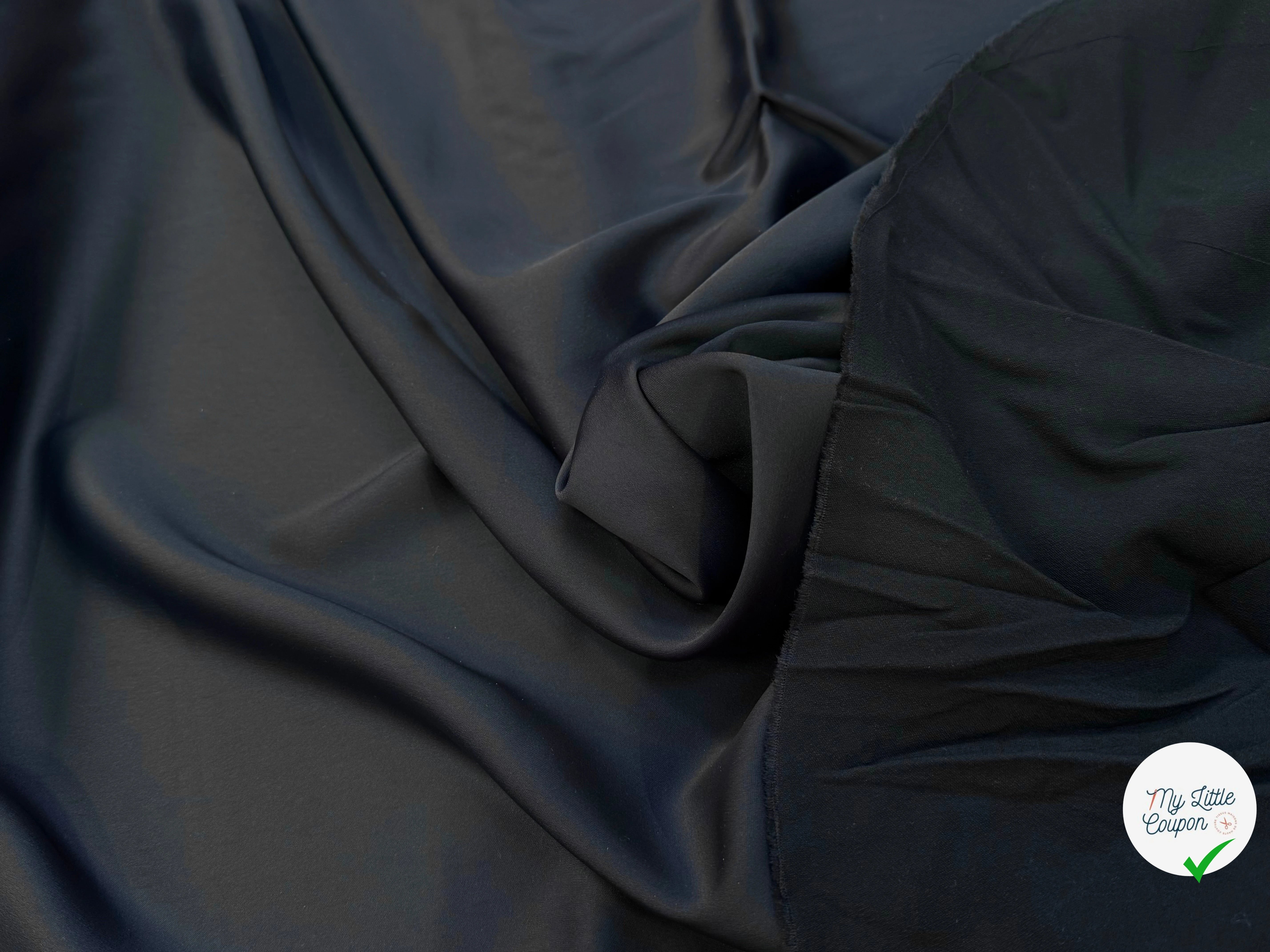CREPE ENVERS SATIN STRETCH NOIR/MARINE FONCÉ BEAU TOMBÉ - My Little Coupon