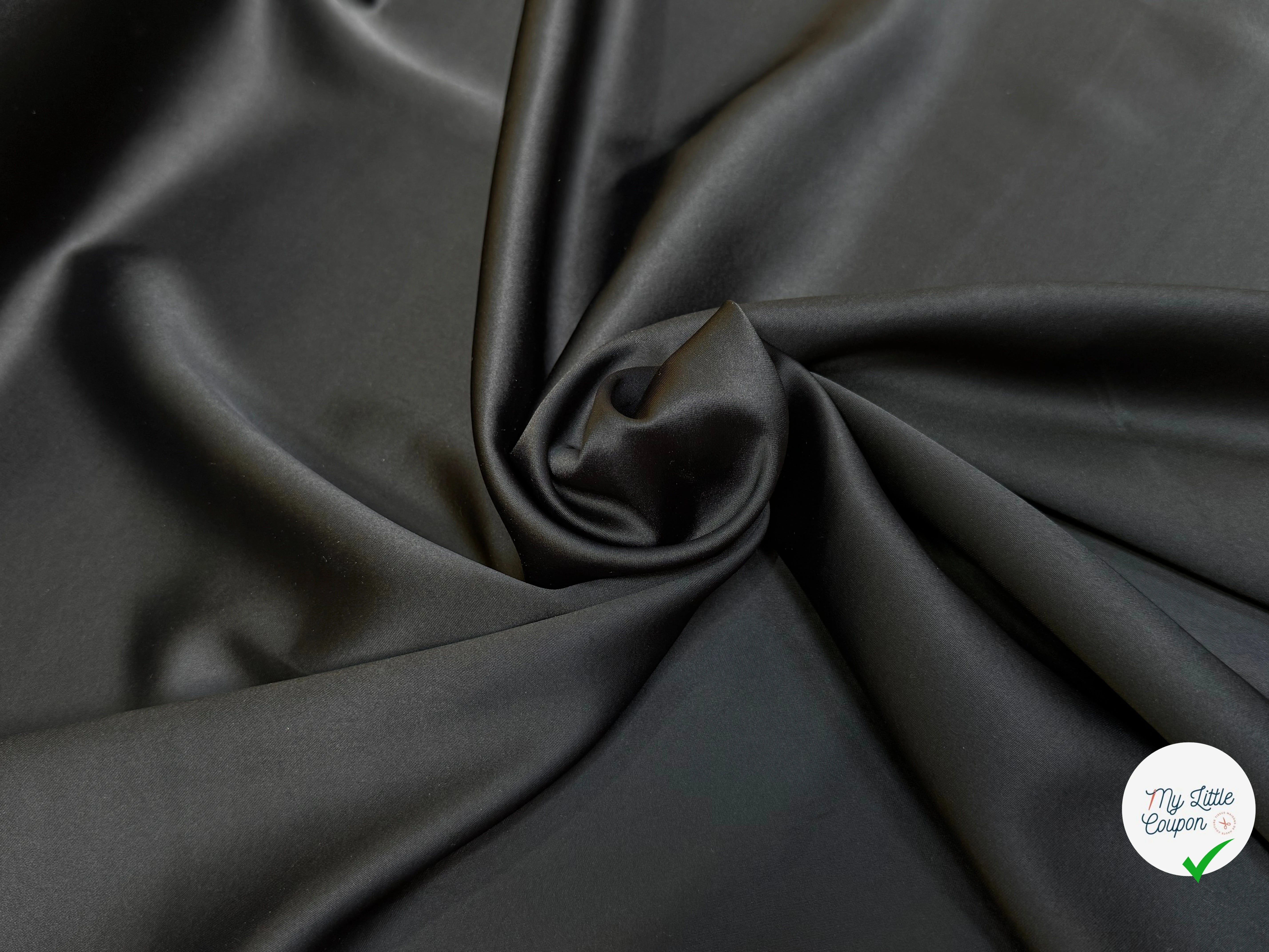 CREPE ENVERS SATIN VISCOSE ACETATE NOIR BEAU TOMBÉ STRETCH - My Little Coupon