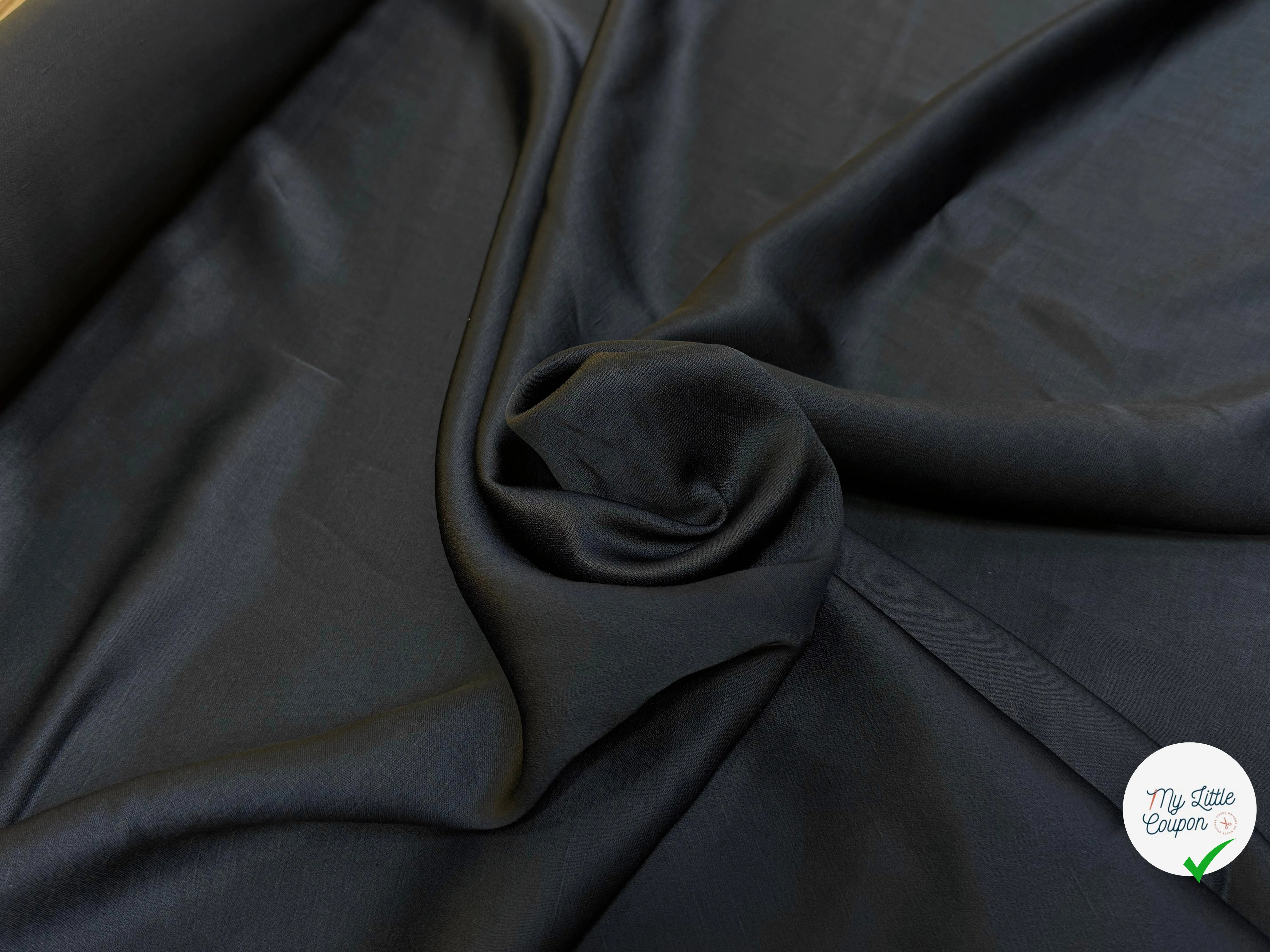CREPE ENVERS SATIN VISCOSE TEXTURÉ SHANTUNG COUTURE NOIR - My Little Coupon