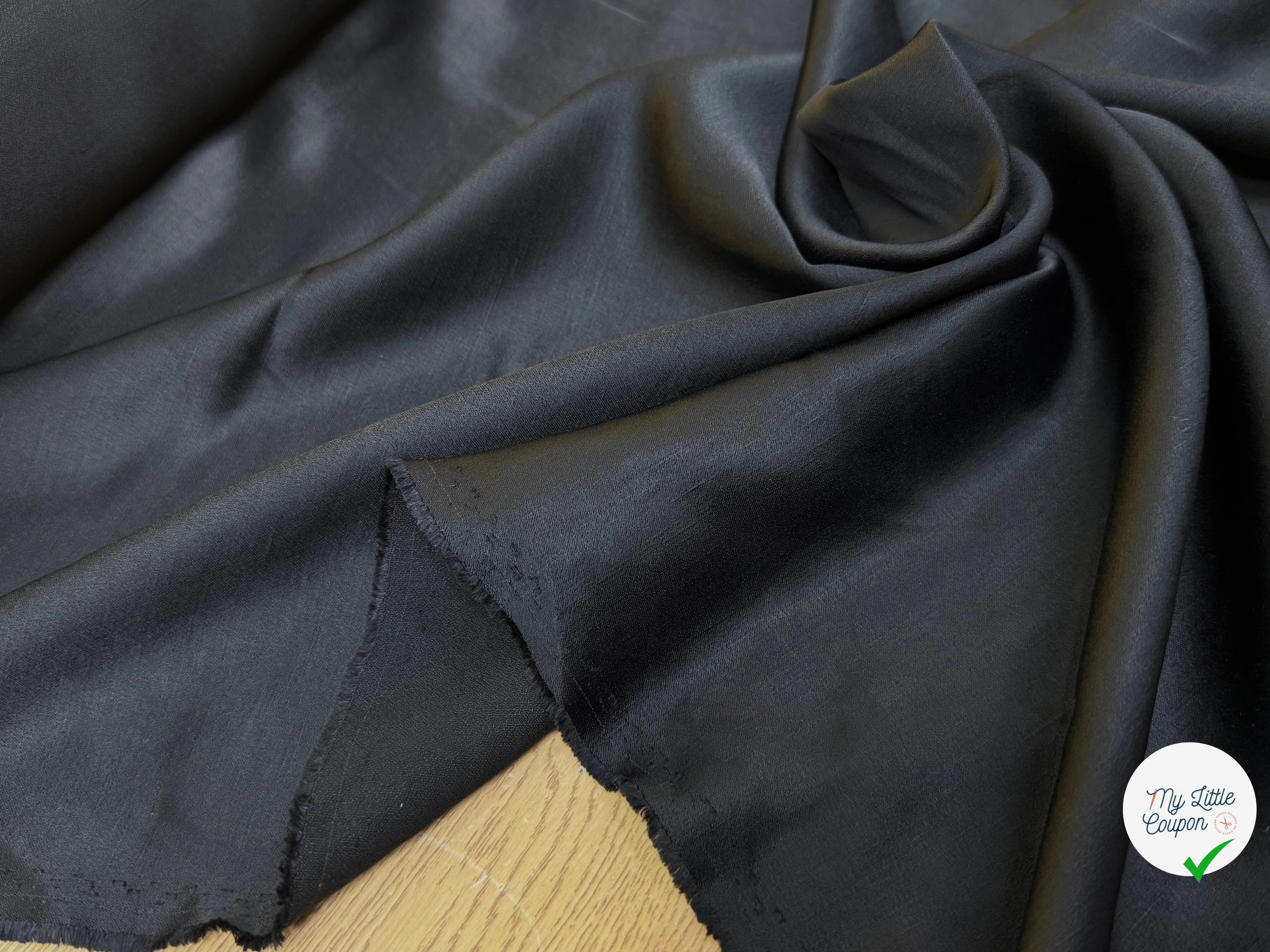 CREPE ENVERS SATIN VISCOSE TEXTURÉ SHANTUNG COUTURE NOIR - My Little Coupon