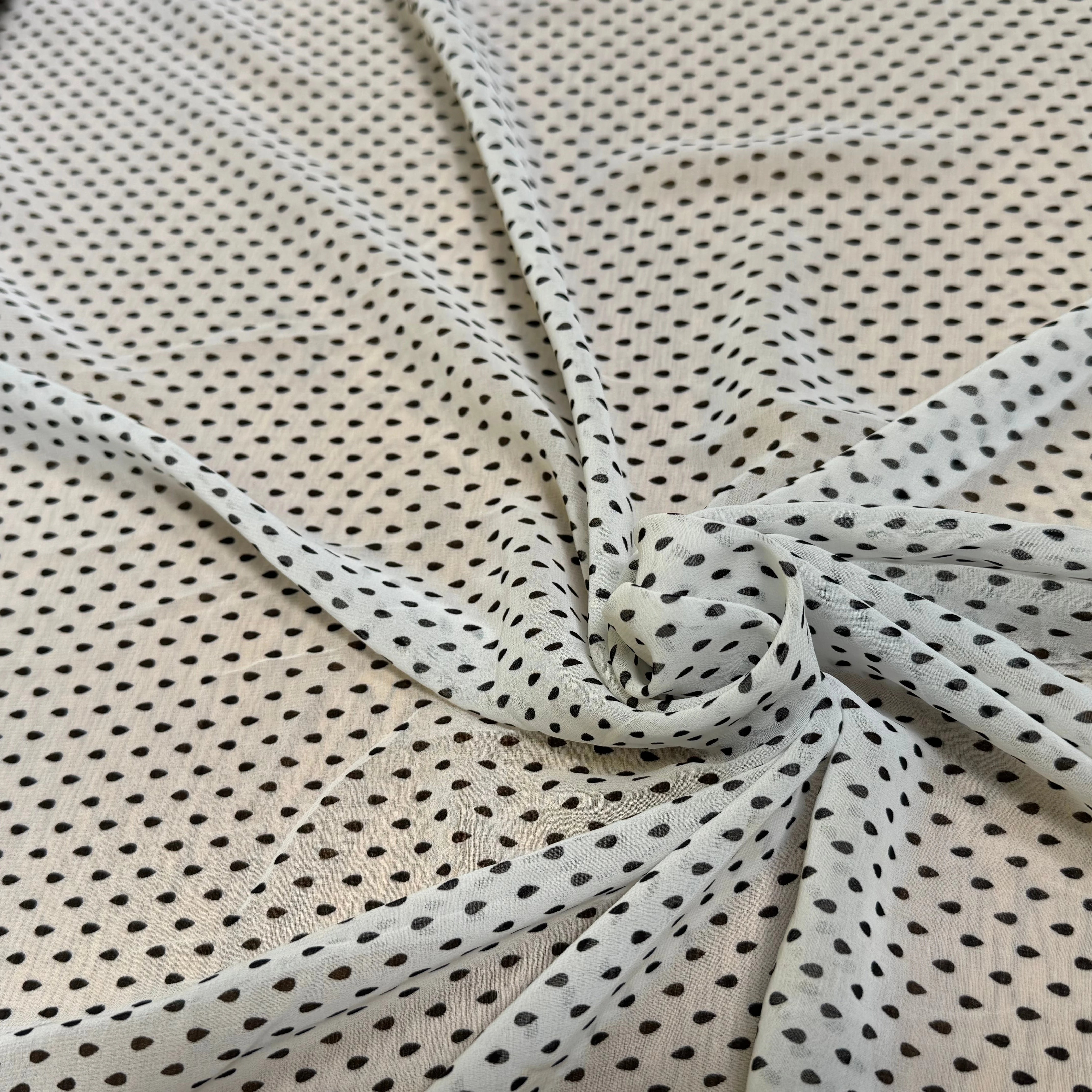 CREPE FLUIDE FOND BLANC CASSÉ POIS NOIRS - My Little Coupon