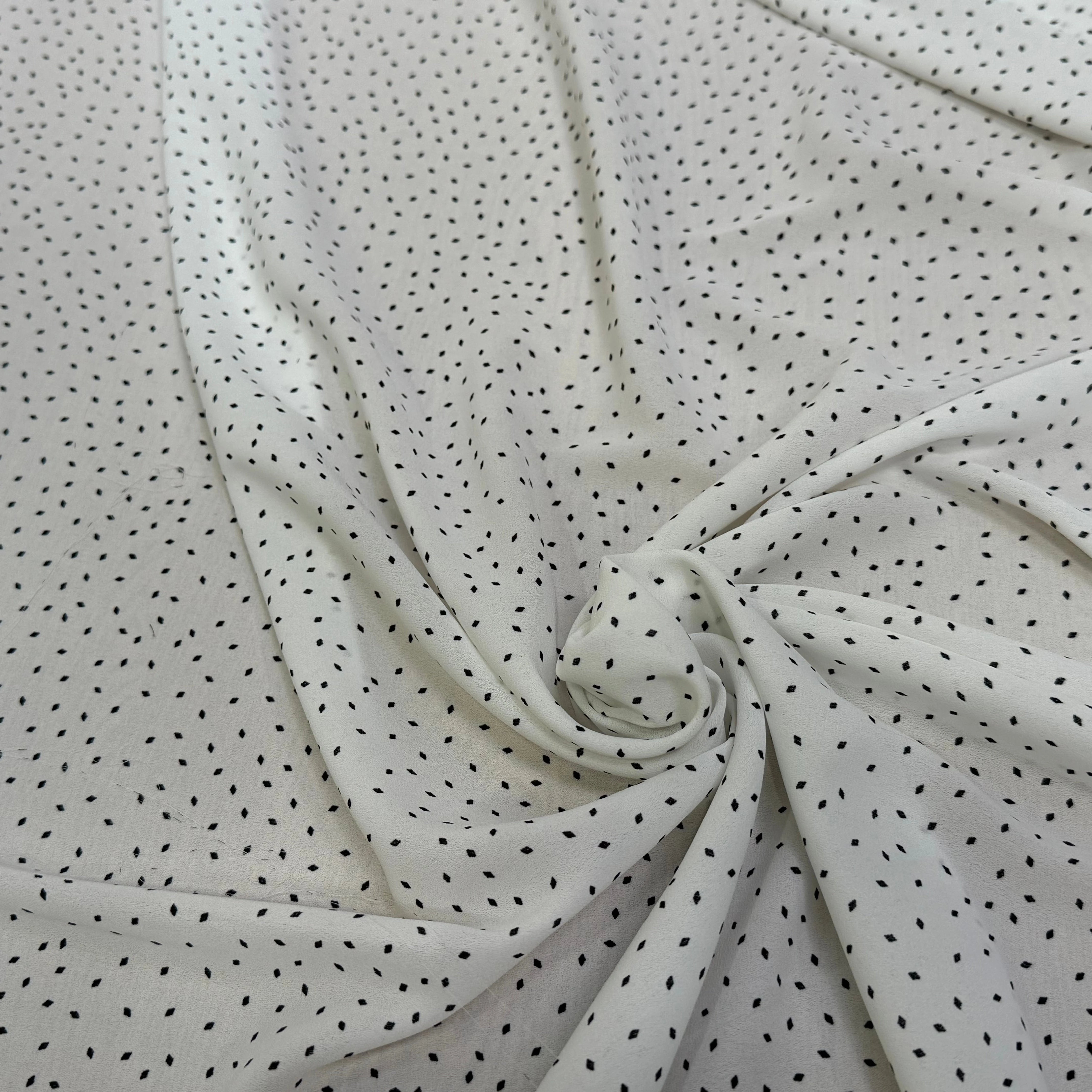CREPE FLUIDE FOND BLANC POIS MINI LOSANGES - My Little Coupon