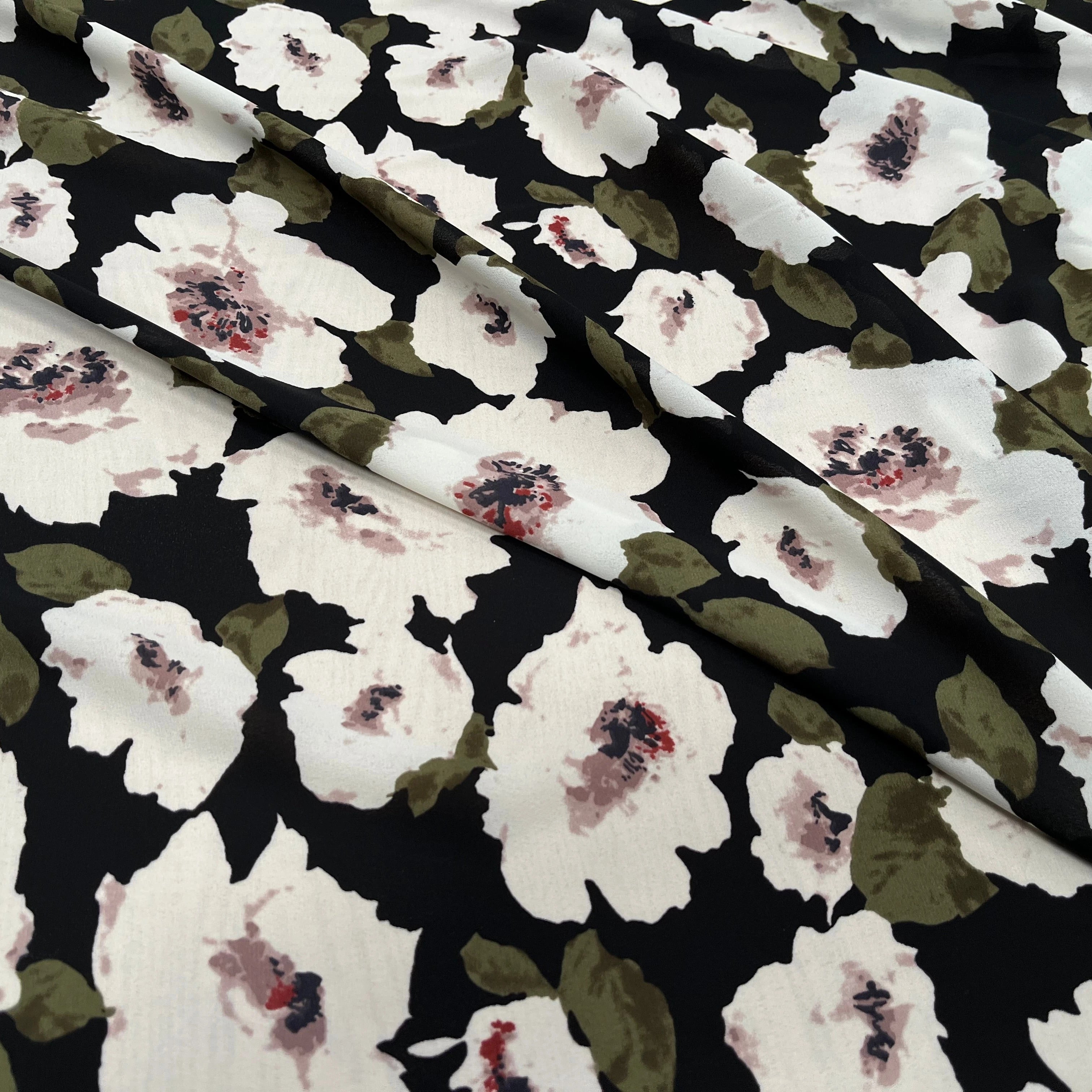 CREPE FLUIDE IMPRIMÉ GROSSES FLEURES SUR FOND NOIR - My Little Coupon