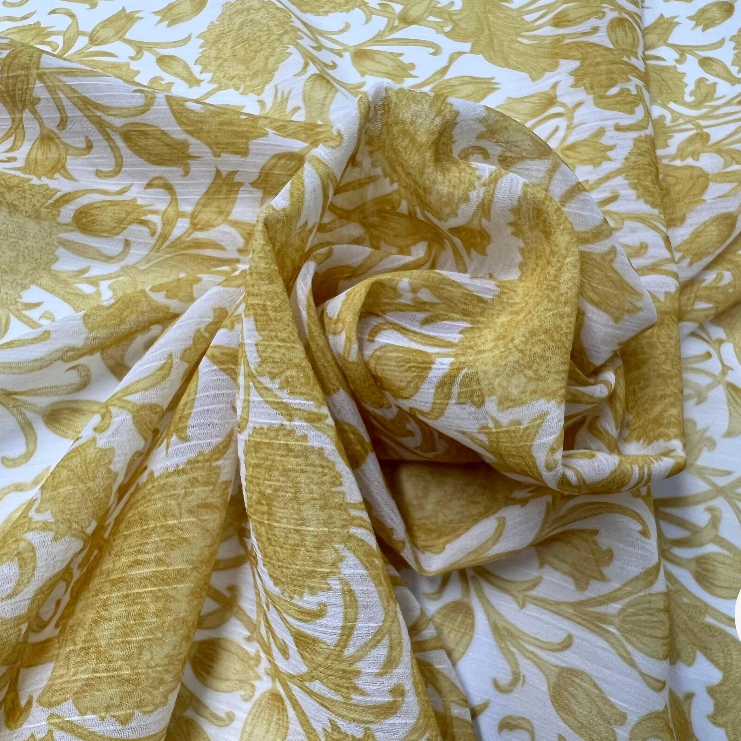 CRÊPE FROISSÉ ORNAMENT MUSTARD - My Little Coupon - tissu - coudre