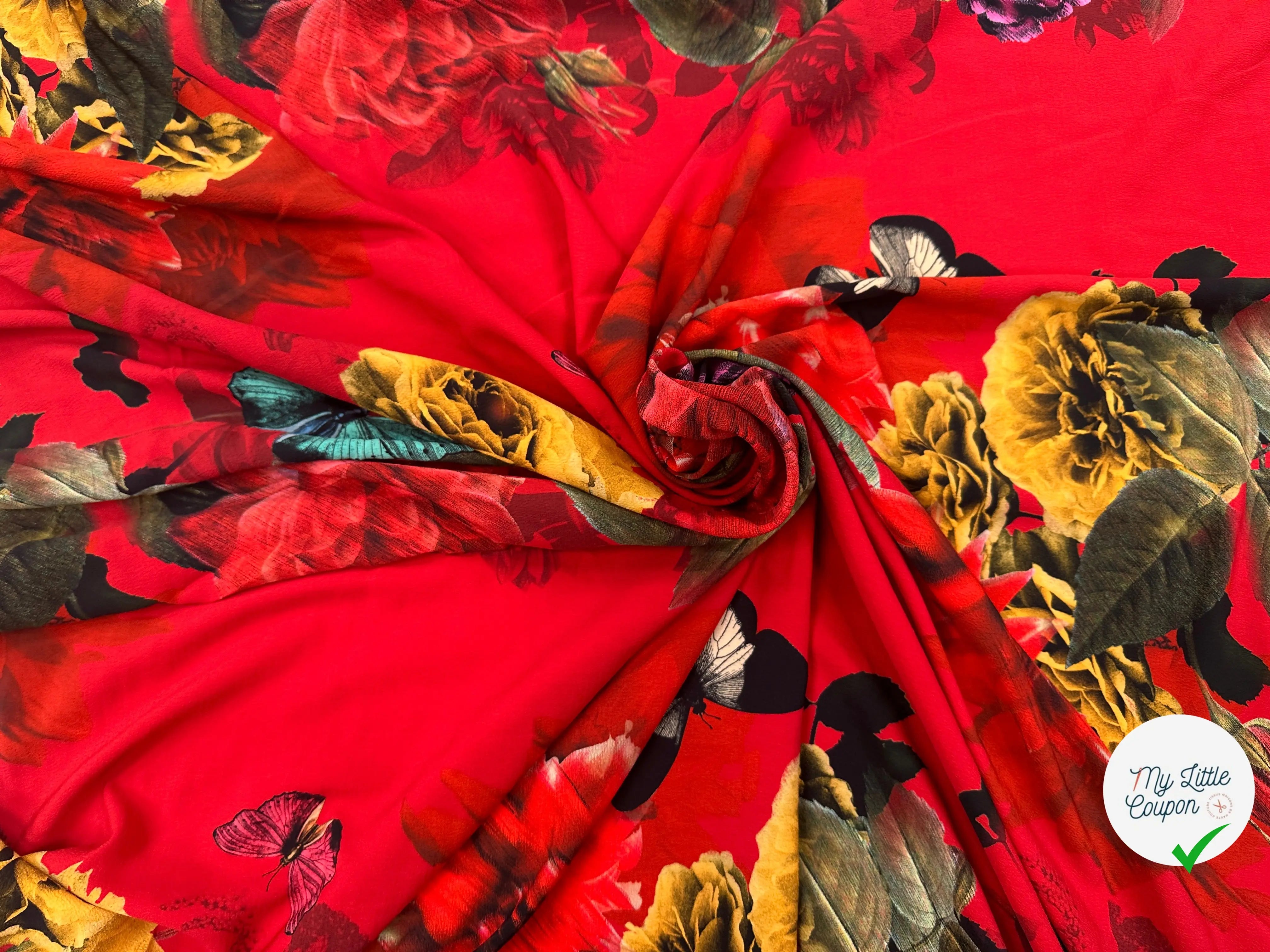 CREPE GAUFFRĂ ROUGE PAPILLONS & FLEURS MLC INTERN