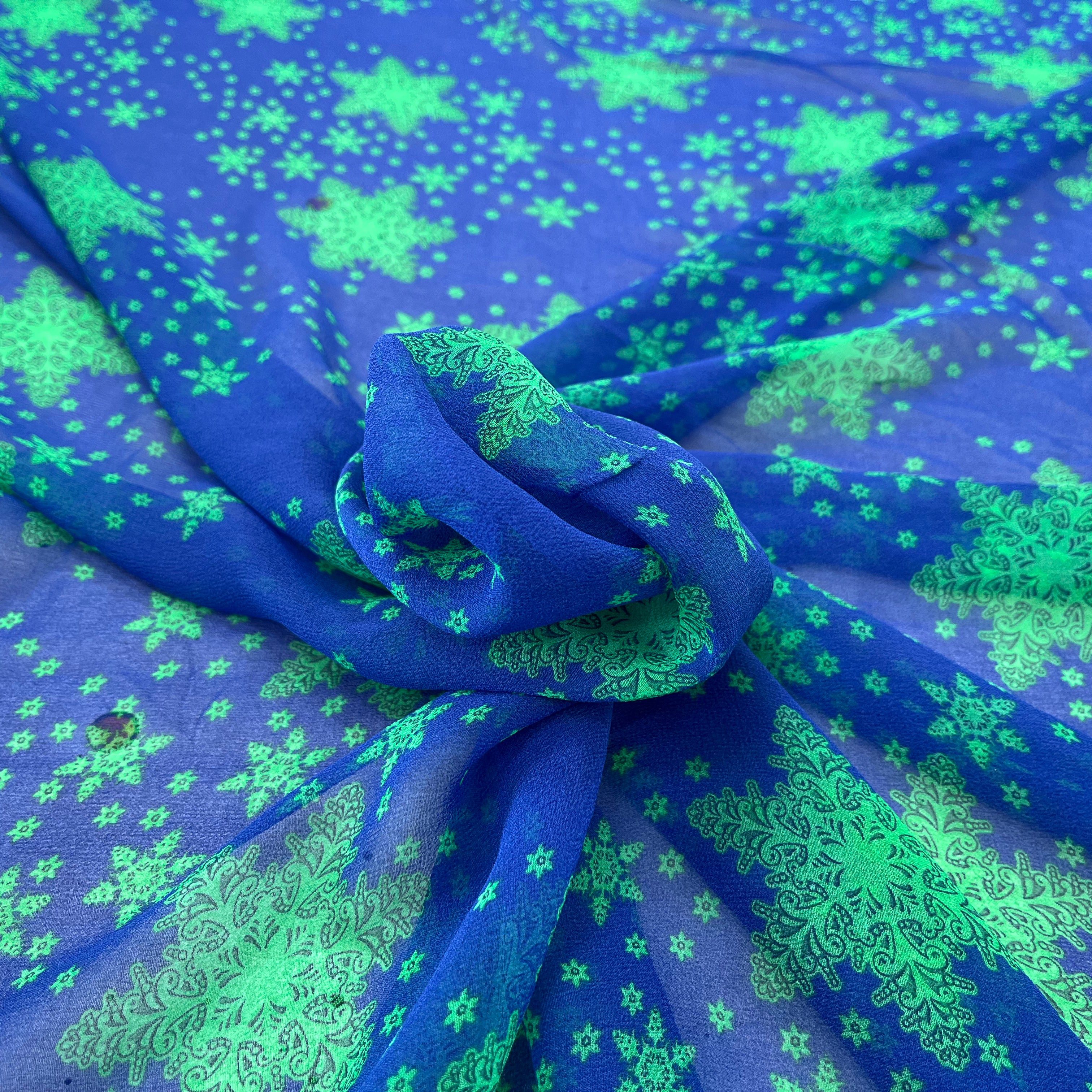 CREPE GEORGETTE DE SOIE FLOCONS BLEU - My Little Coupon