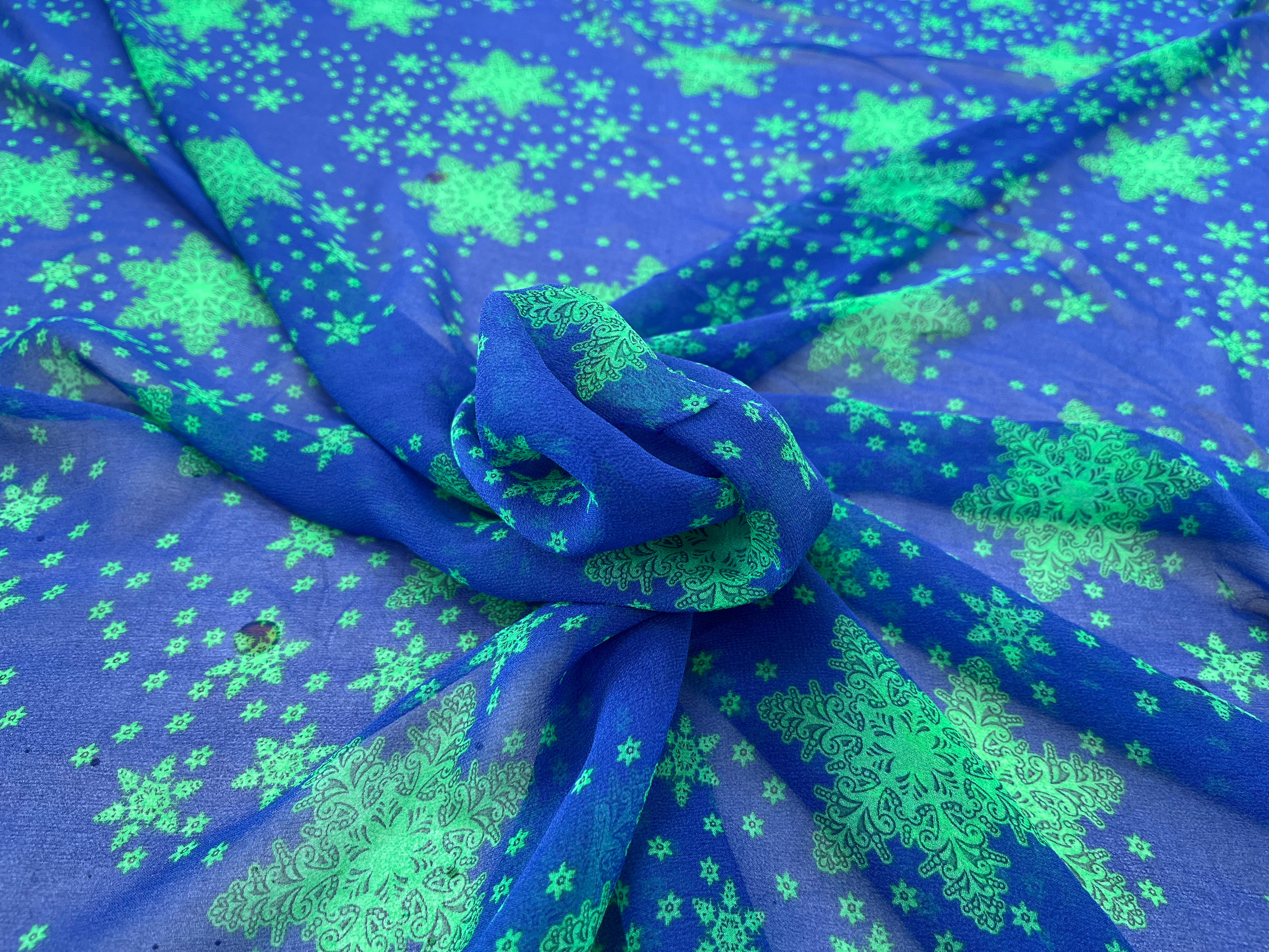 CREPE GEORGETTE DE SOIE FLOCONS BLEU - My Little Coupon