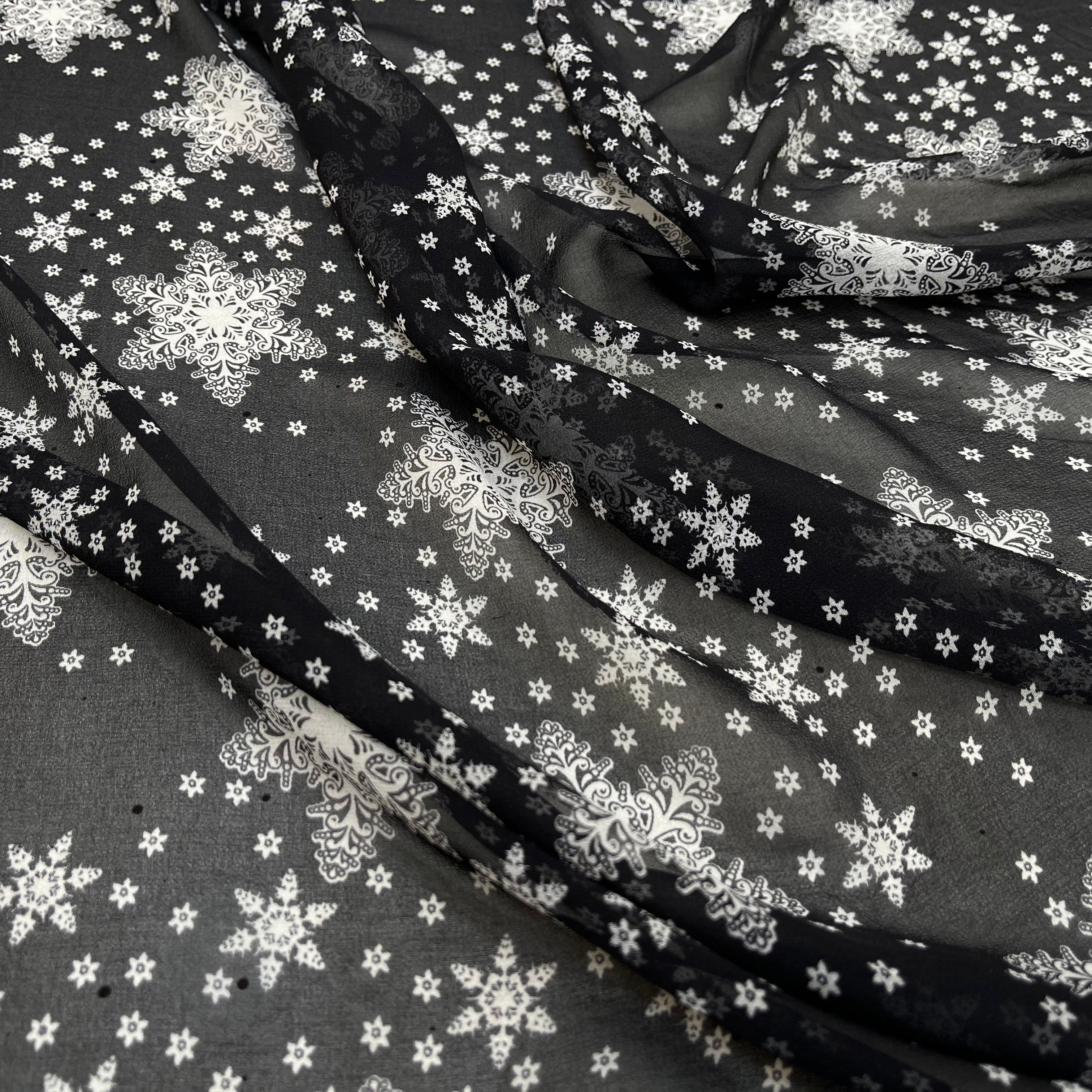 CREPE GEORGETTE DE SOIE FLOCONS NOIR - My Little Coupon