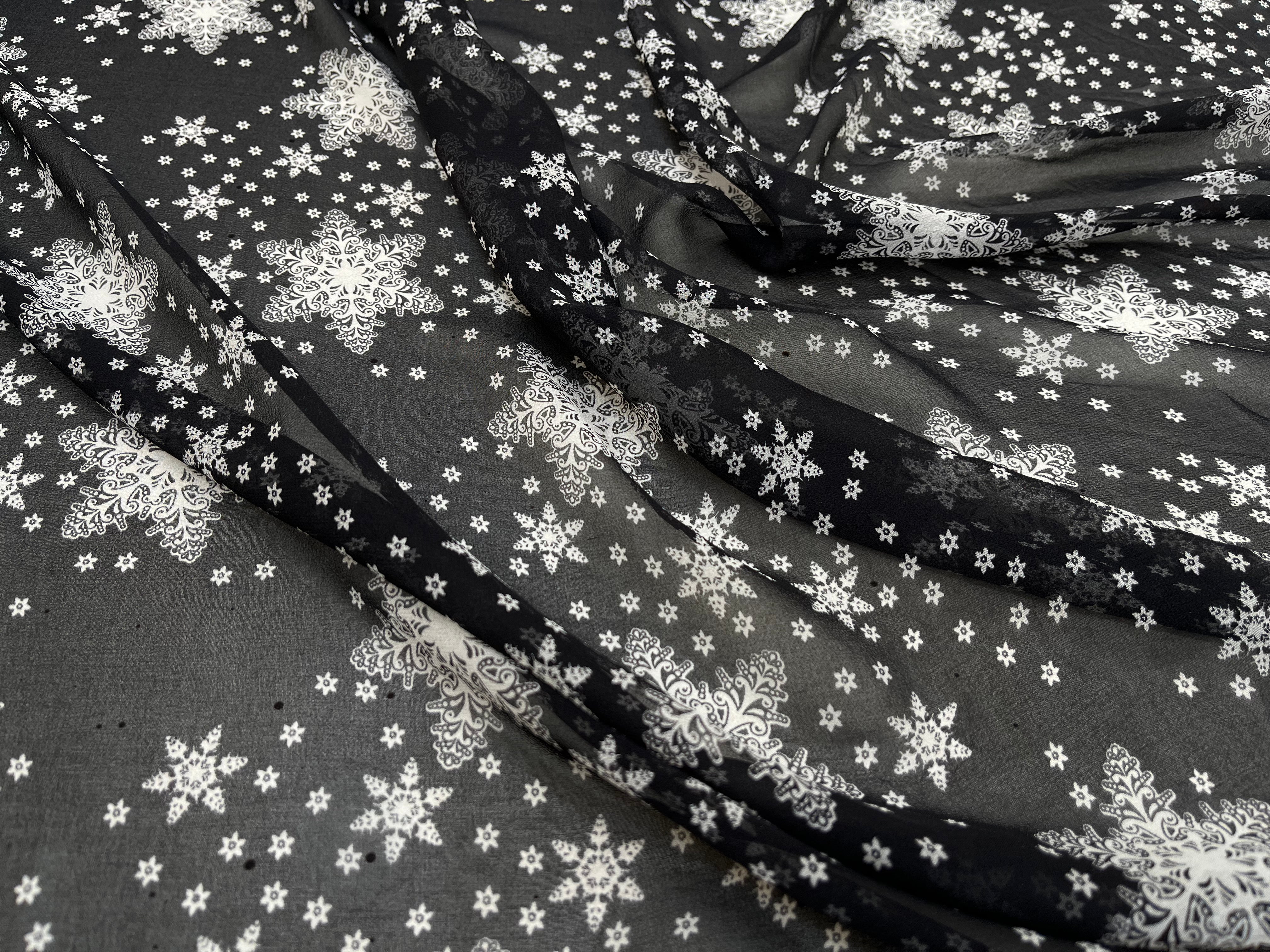 CREPE GEORGETTE DE SOIE FLOCONS NOIR - My Little Coupon