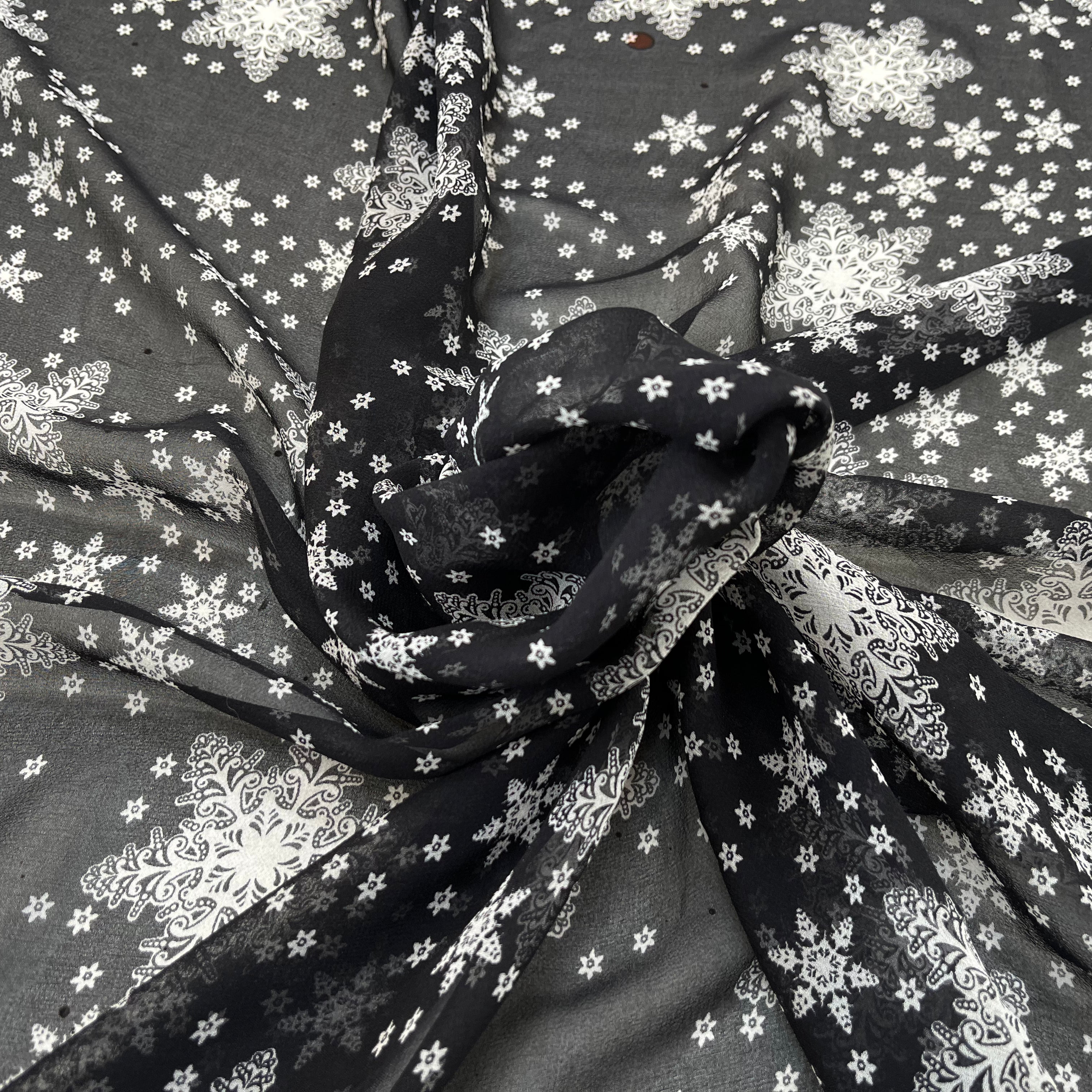 CREPE GEORGETTE DE SOIE FLOCONS NOIR - My Little Coupon