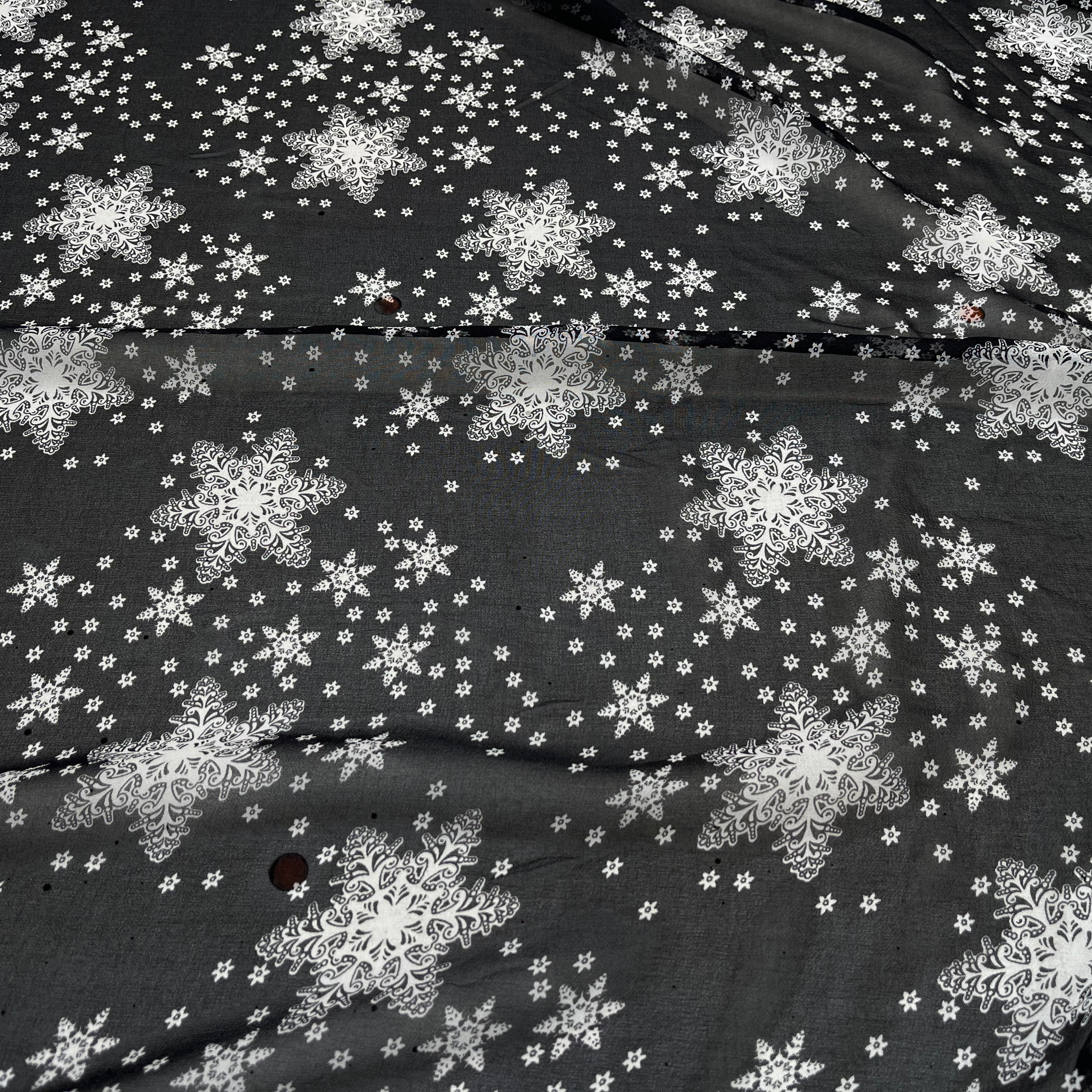 CREPE GEORGETTE DE SOIE FLOCONS NOIR - My Little Coupon