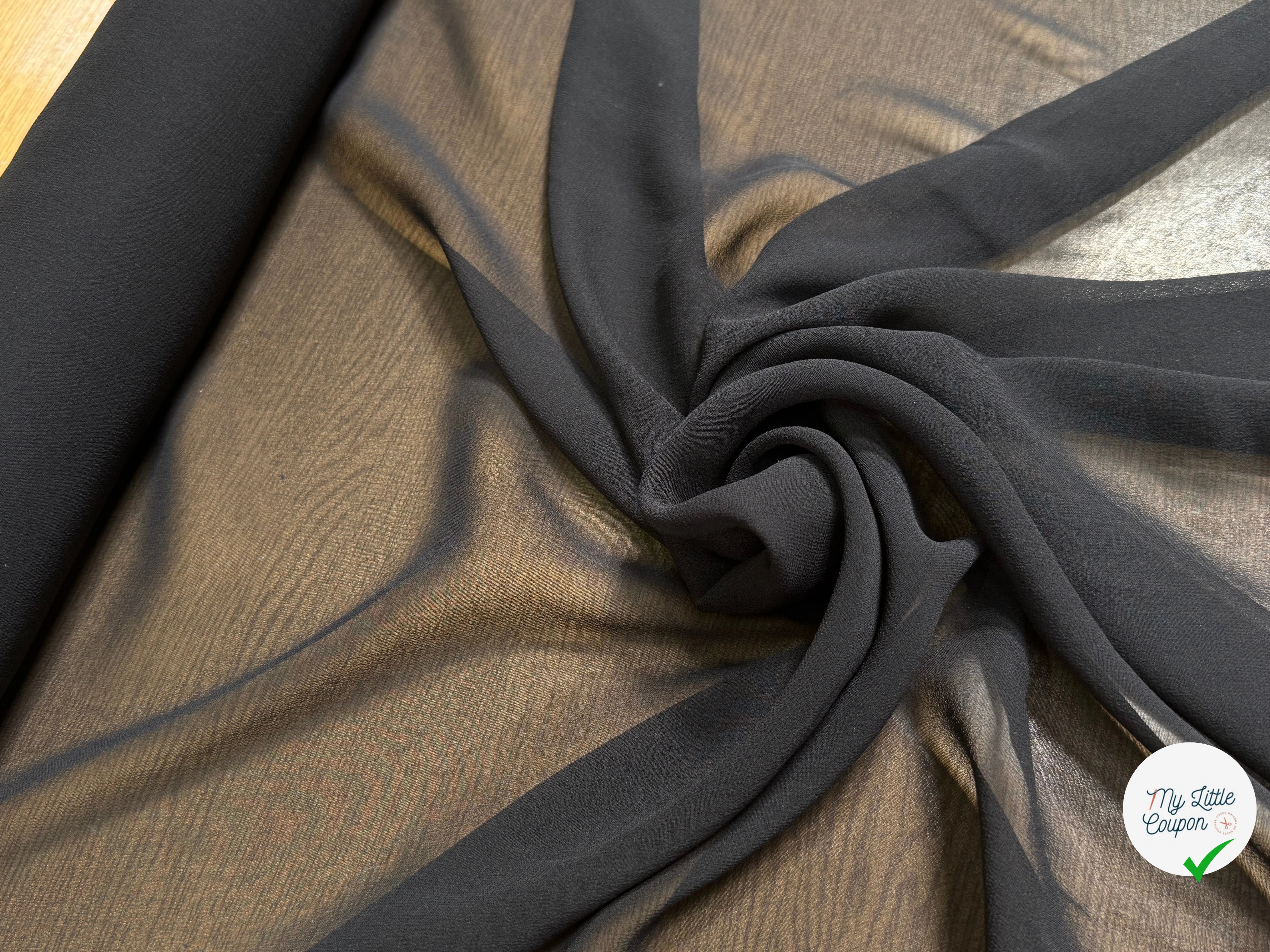 CREPE GEORGETTE DE SOIE FLUIDE NOIR EN 140 - My Little Coupon