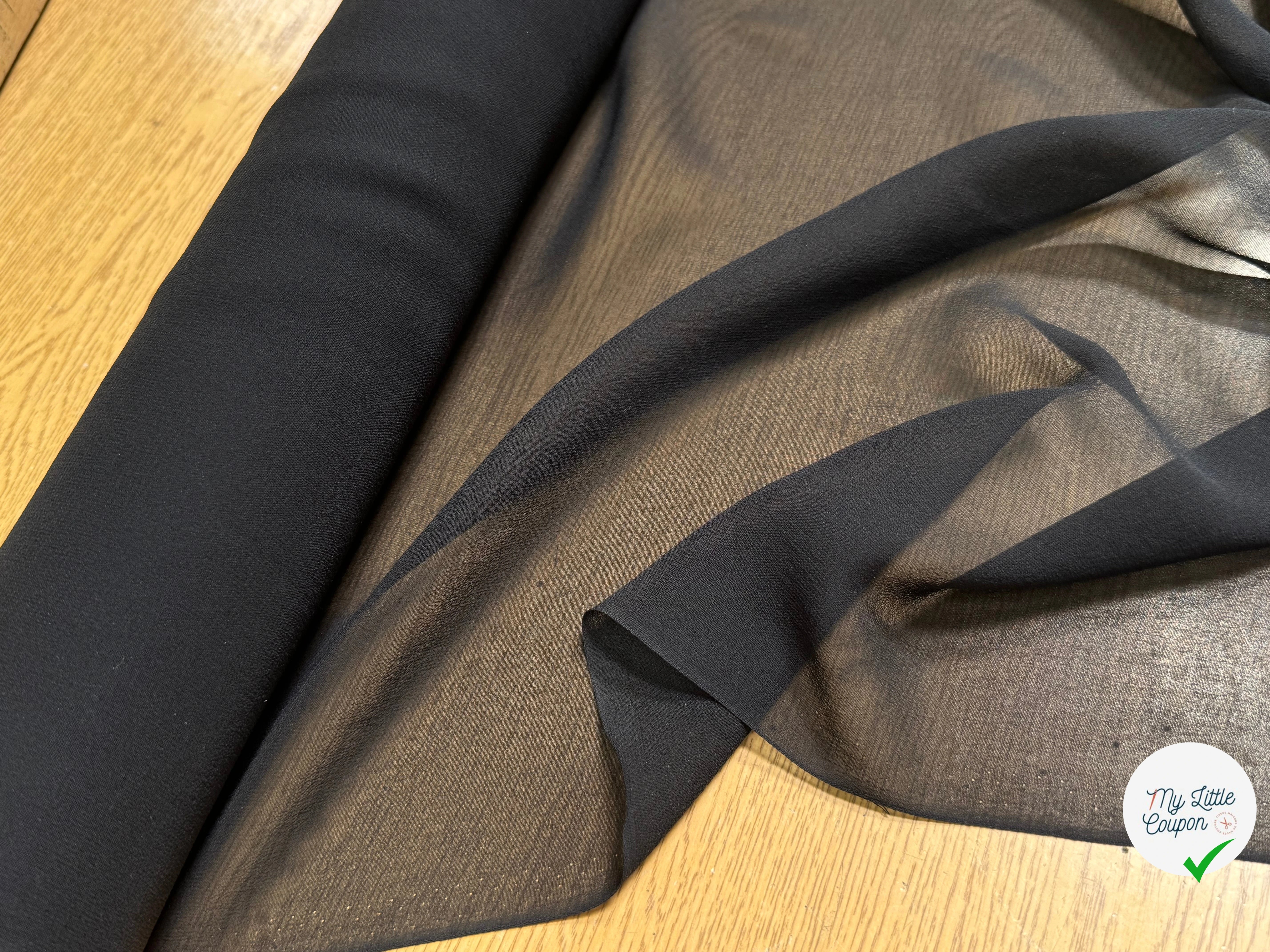 CREPE GEORGETTE DE SOIE FLUIDE NOIR EN 140 - My Little Coupon
