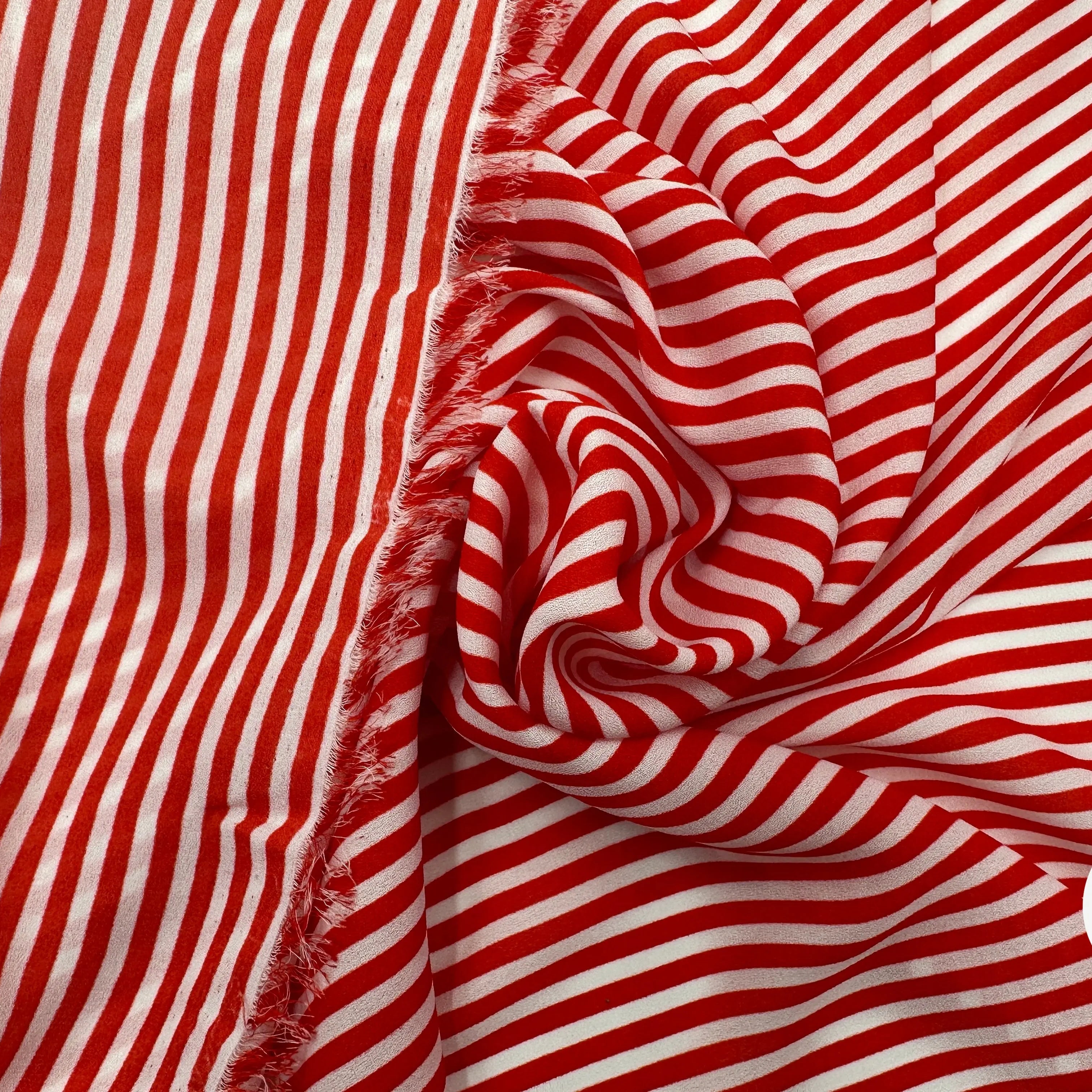 CRÊPE GEORGETTE RAYURES ROUGE & BLANC MLC INTERN