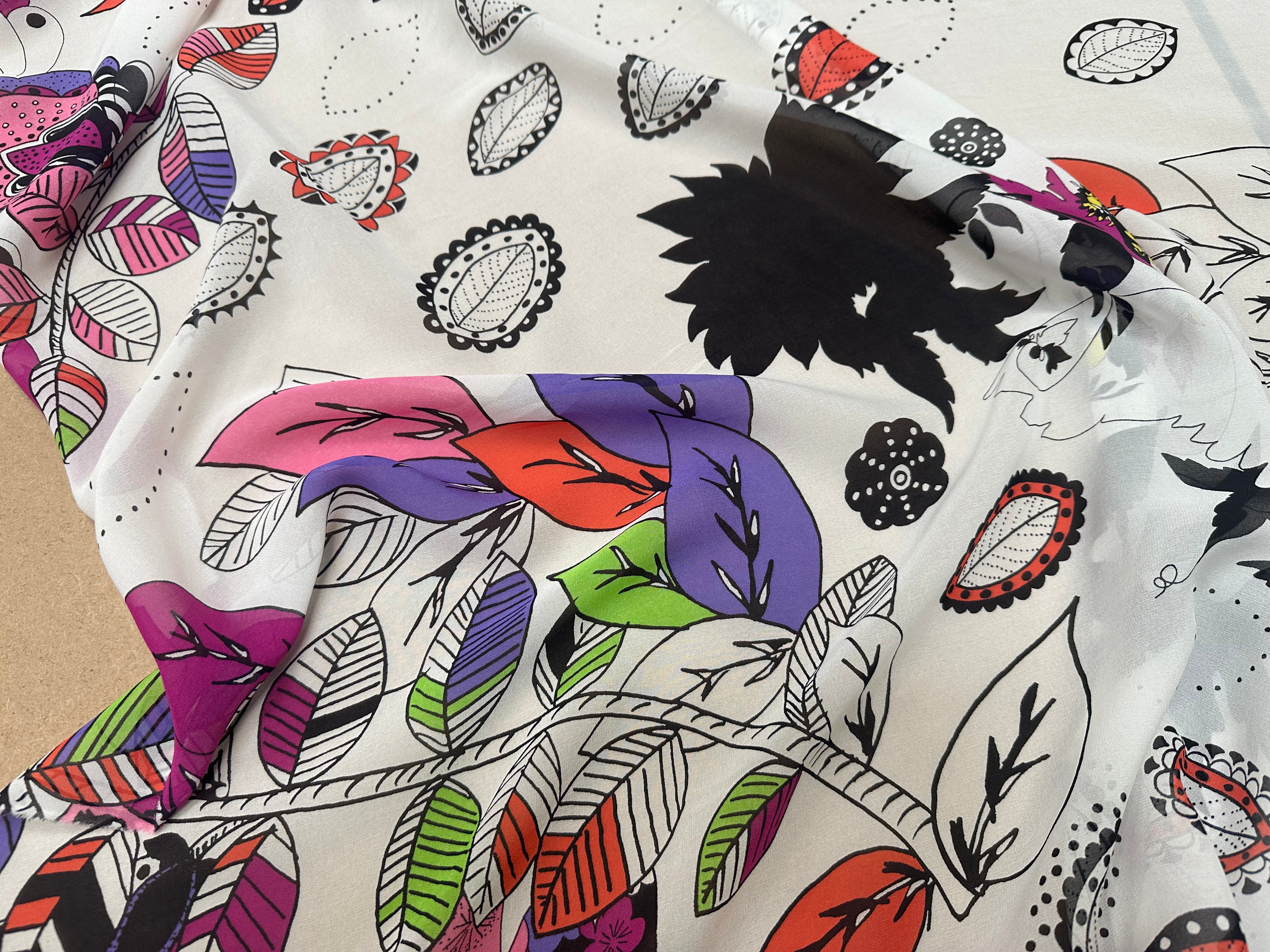 CREPE GEORGETTE SOIE FIORI PSICHEDELICI - My Little Coupon