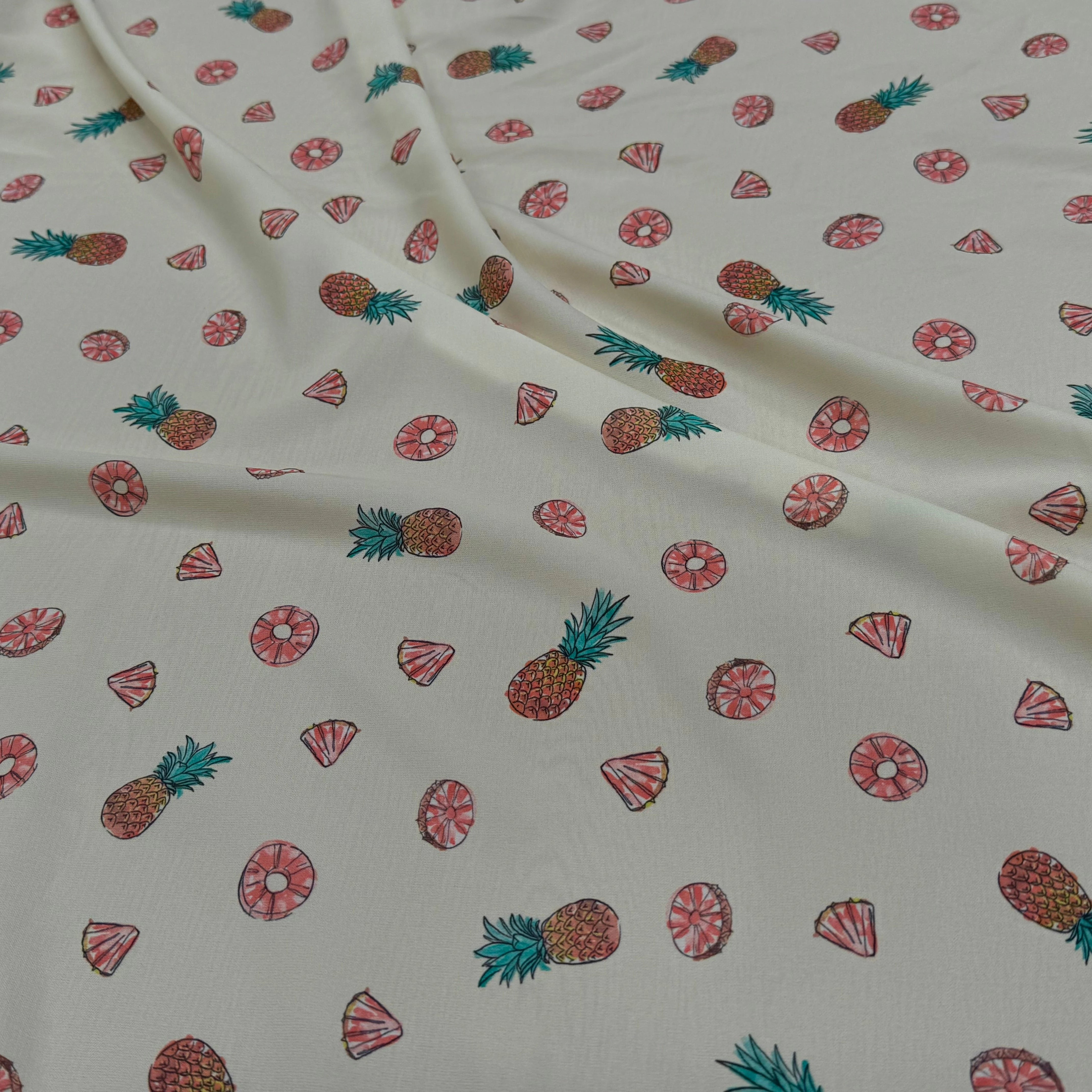 CREPE IMPRIMÉ ANANAS FLUIDE FOND ÉCRU - My Little Coupon