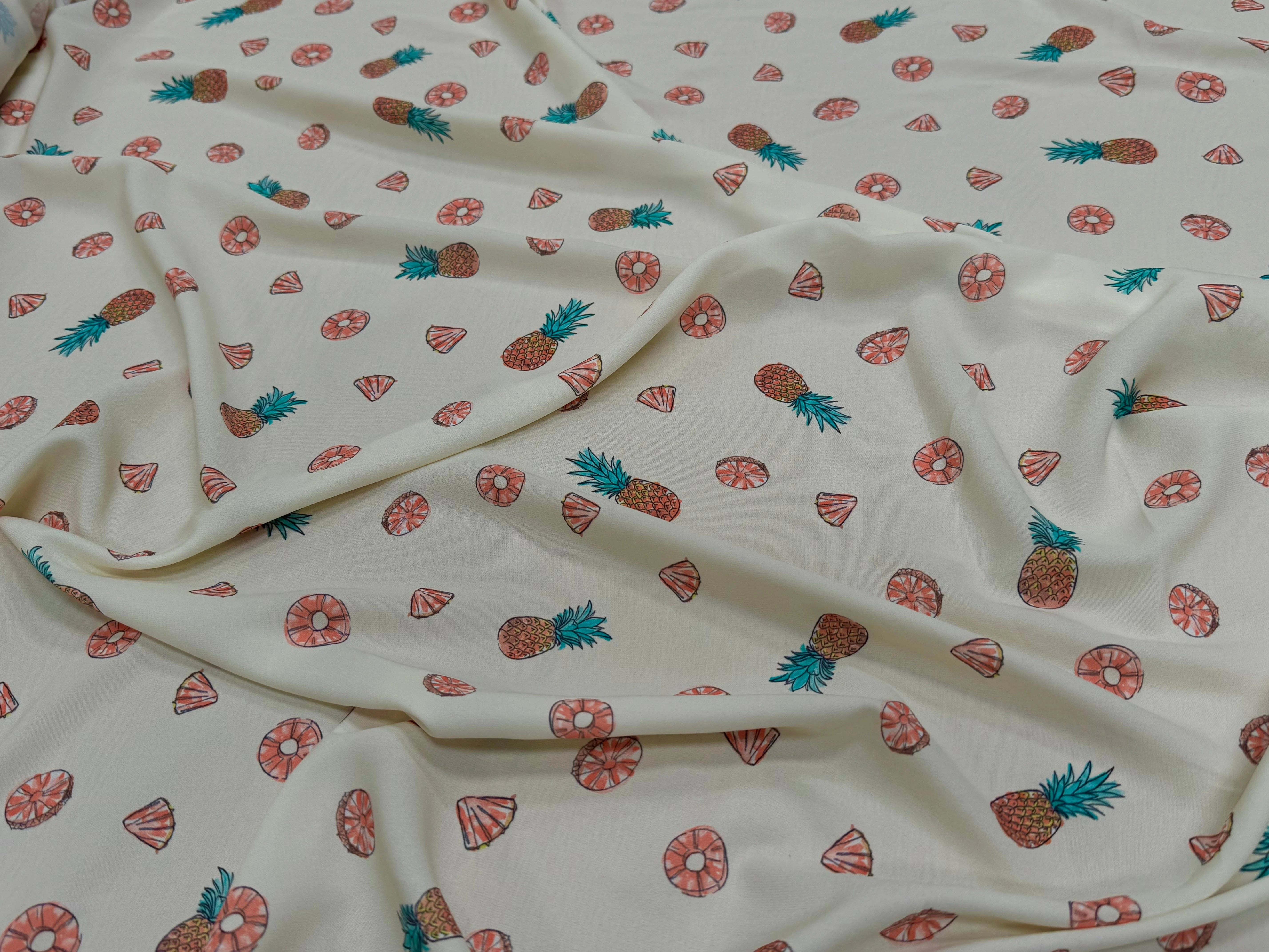 CREPE IMPRIMÉ ANANAS FLUIDE FOND ÉCRU - My Little Coupon