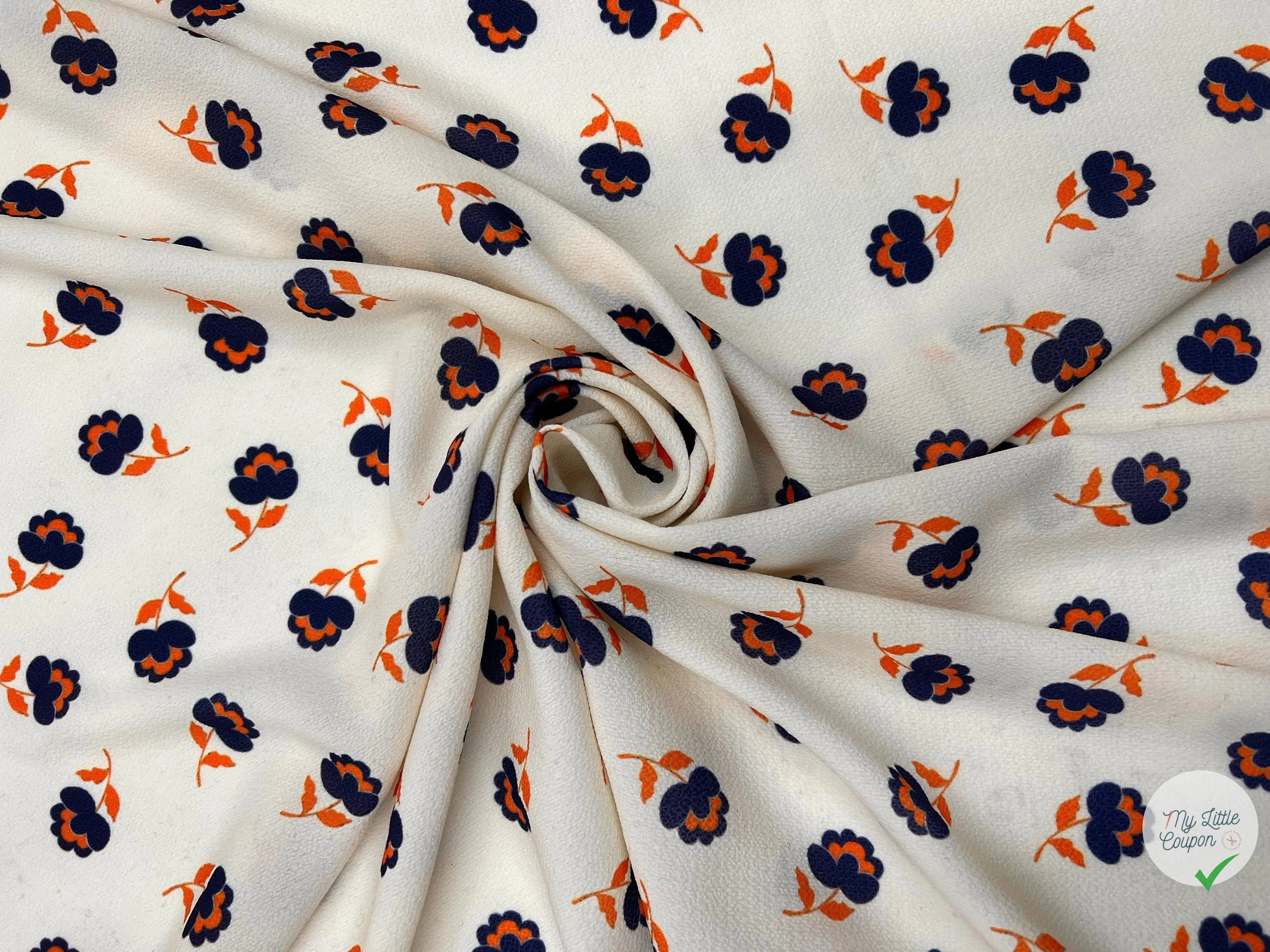 CRÊPE IMPRIMÉ FLEURS VINTAGE FOND CRÈME - My Little Coupon - tissu - coudre
