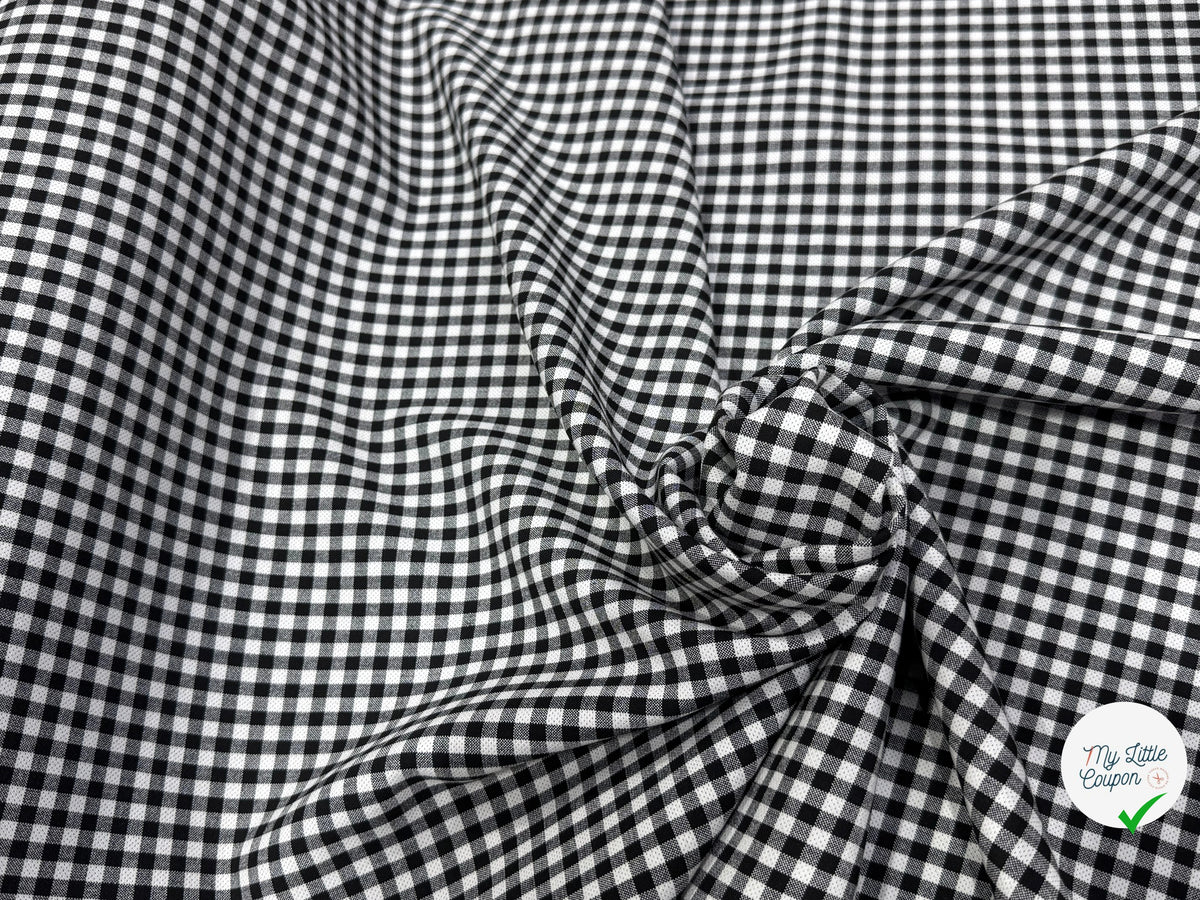 CRÊPE LOURD JAPAN VICHY BLANC NOIR STRETCH SUPER TENUE 28% VISCOSE - My Little Coupon