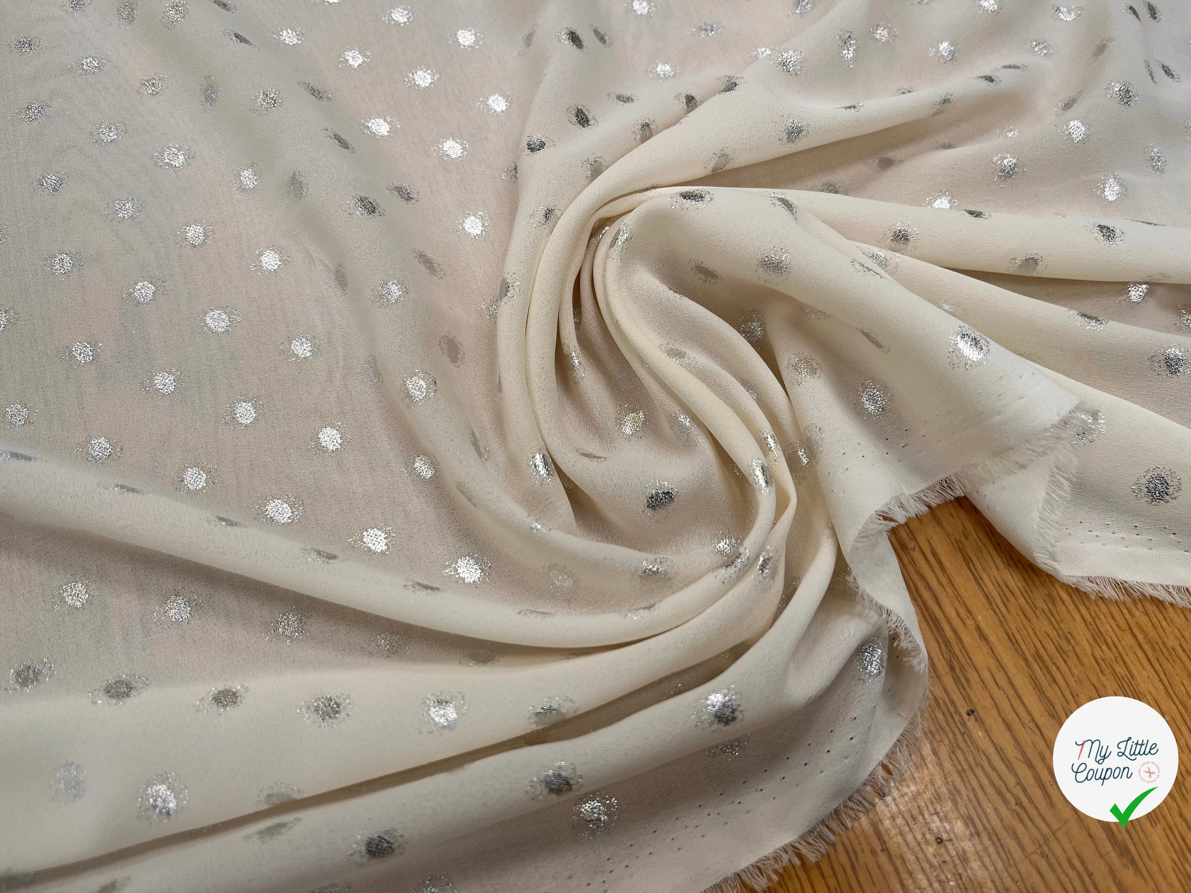 CREPE LUREX ÉCRU POIS ARGENTÉ - My Little Coupon