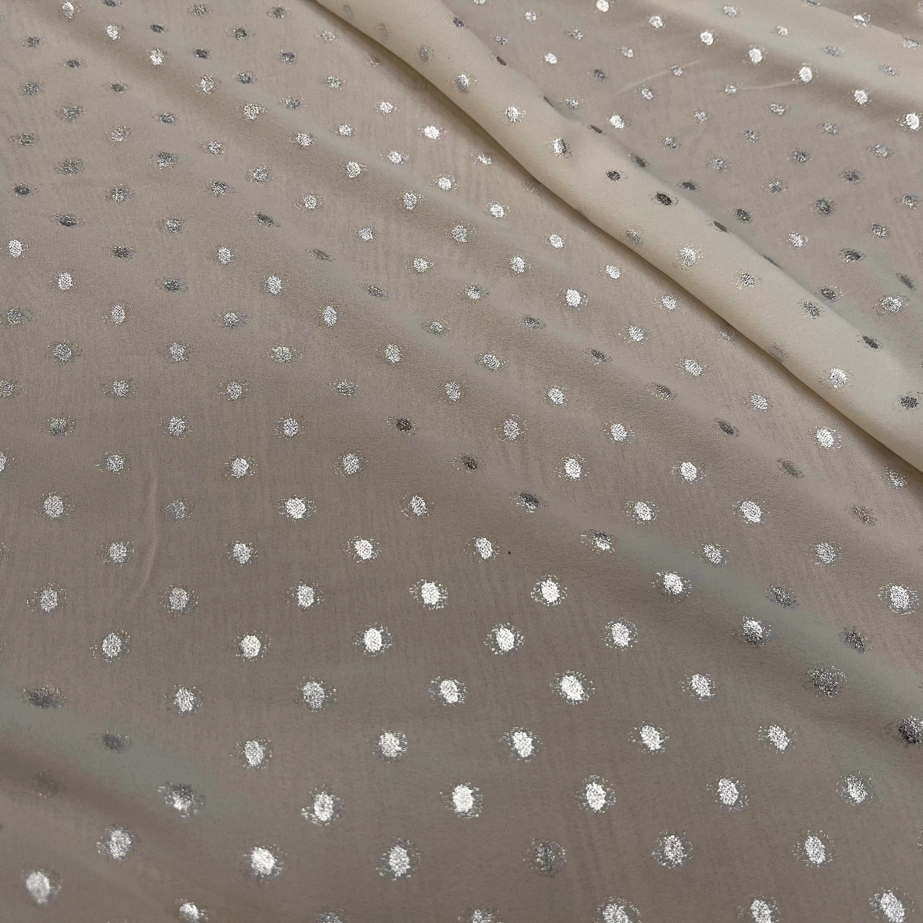 CREPE LUREX ÉCRU POIS ARGENTÉ - My Little Coupon