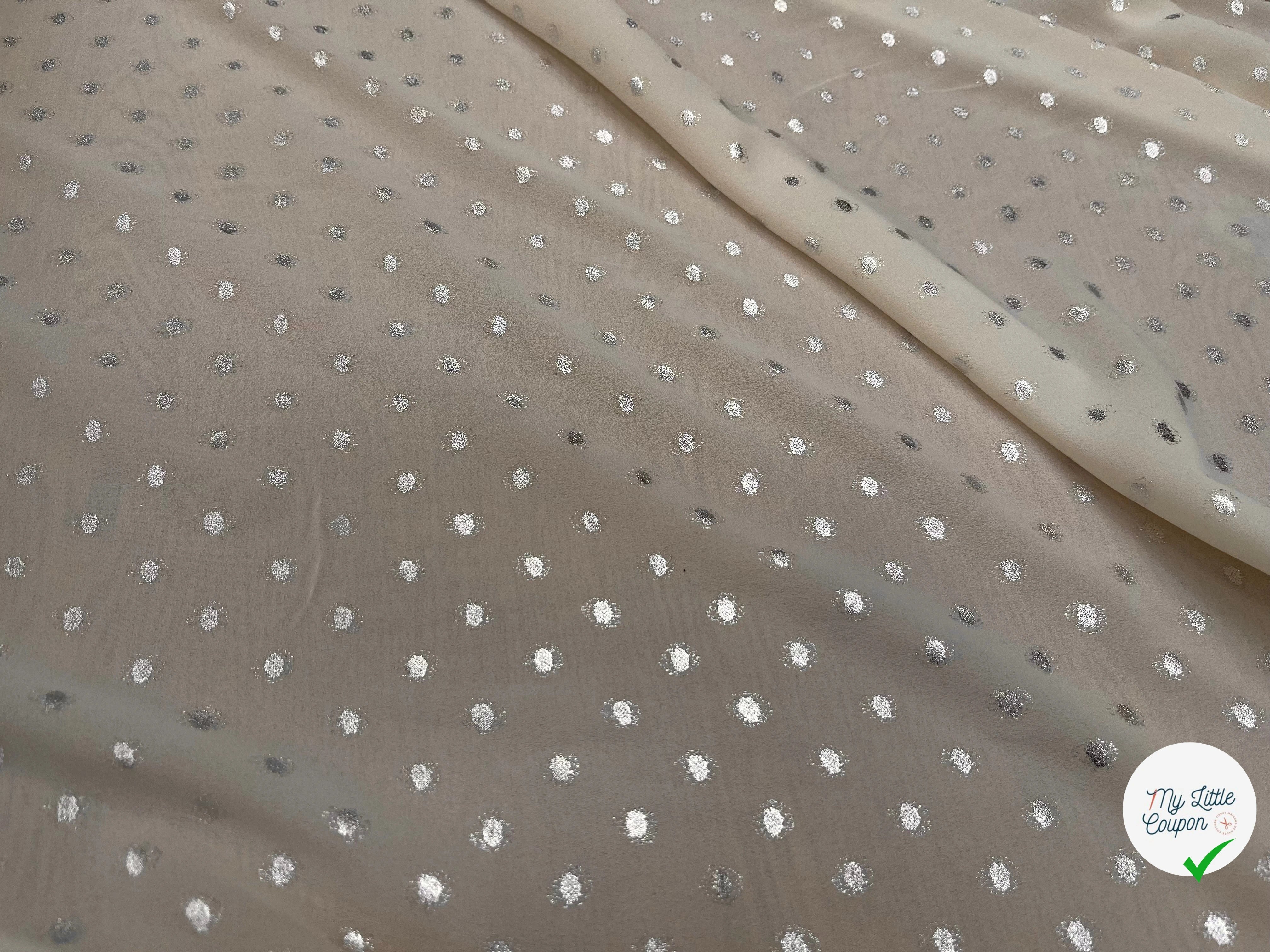 CREPE LUREX ÉCRU POIS ARGENTÉ - My Little Coupon