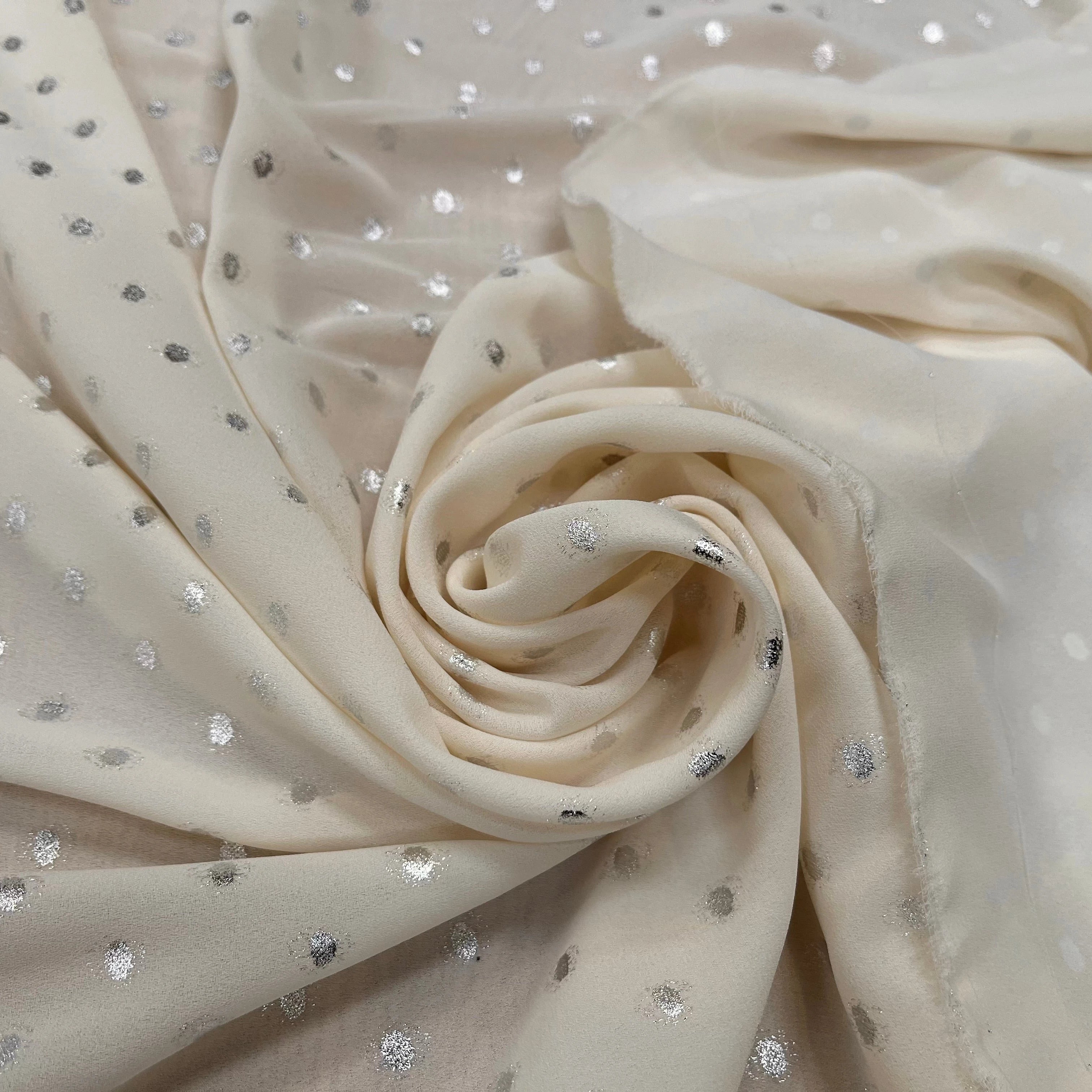 CREPE LUREX ÉCRU POIS ARGENTÉ - My Little Coupon