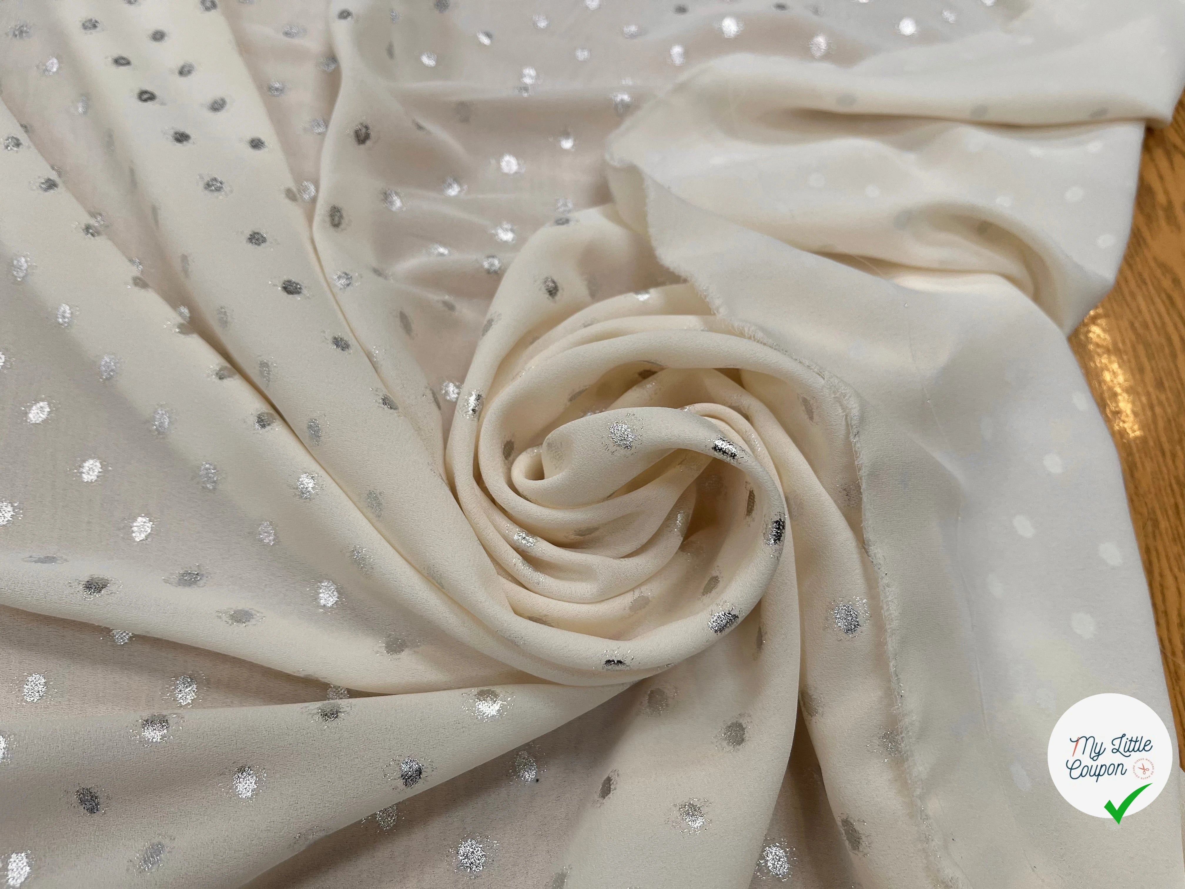 CREPE LUREX ÉCRU POIS ARGENTÉ - My Little Coupon