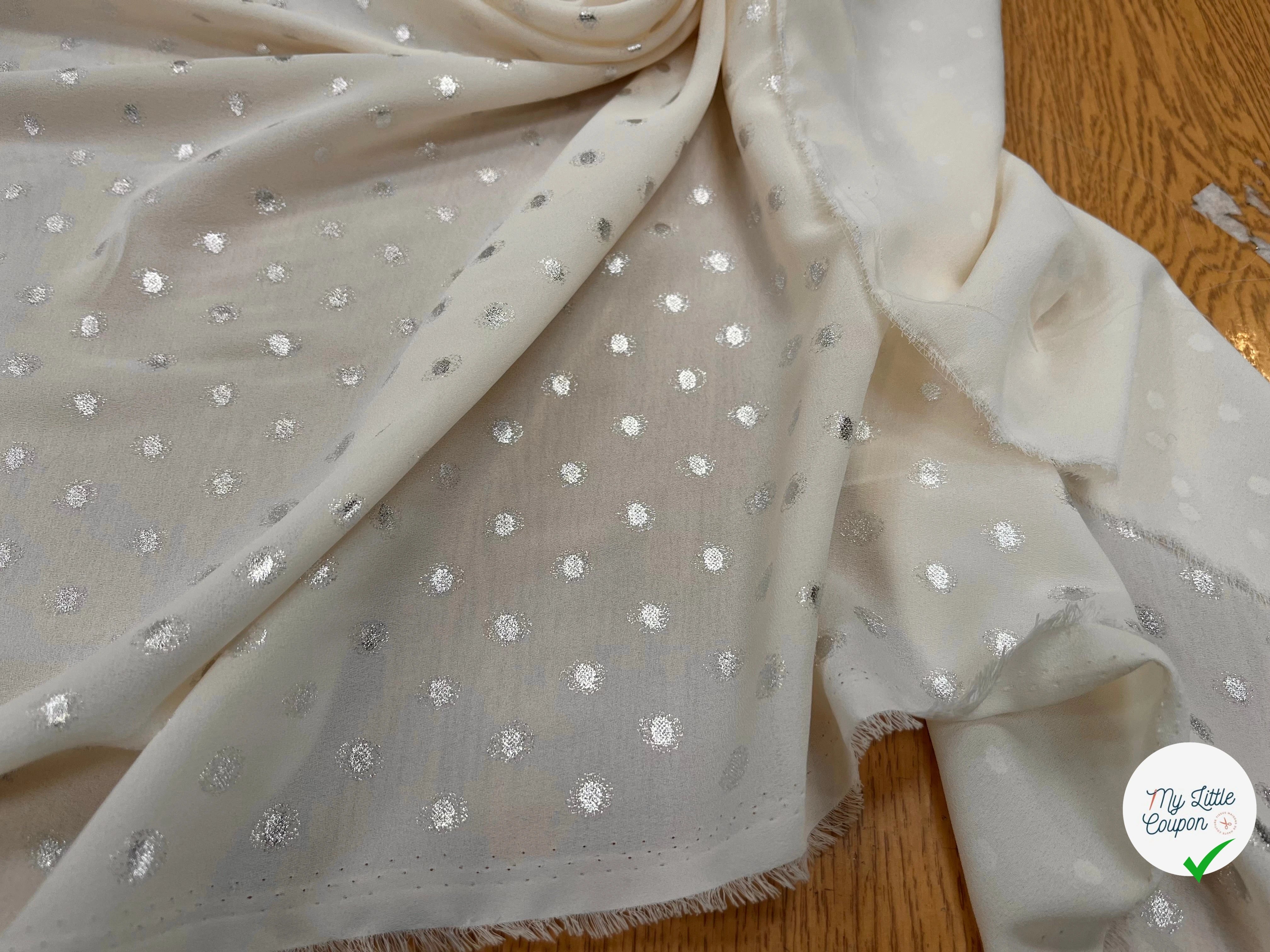 CREPE LUREX ÉCRU POIS ARGENTÉ - My Little Coupon