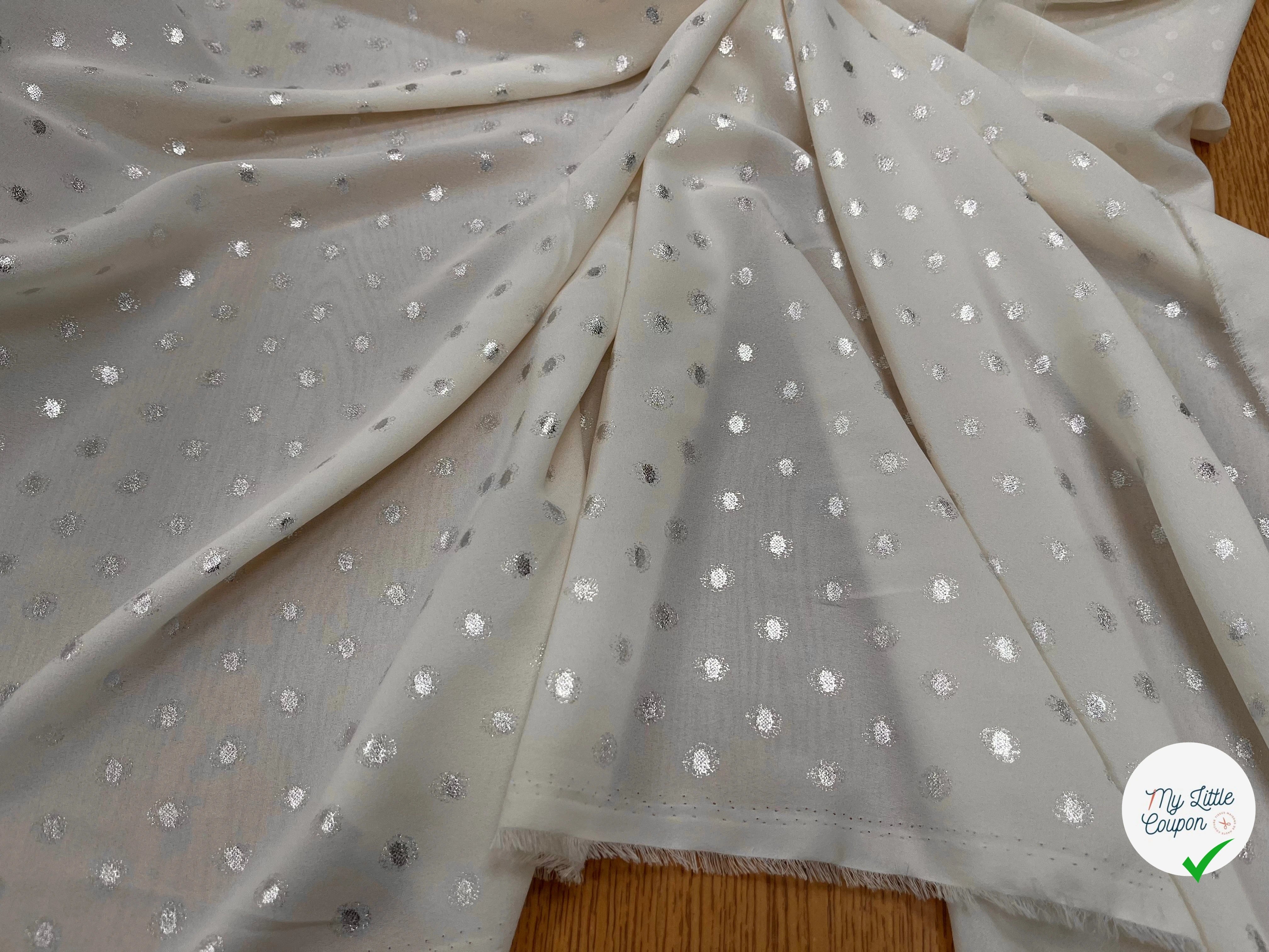 CREPE LUREX ÉCRU POIS ARGENTÉ - My Little Coupon