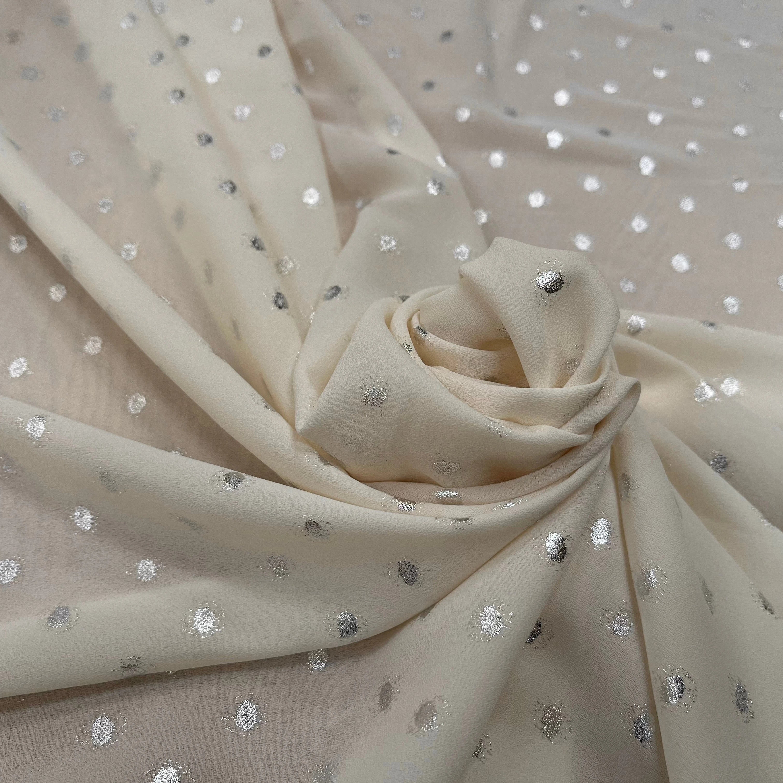 CREPE LUREX ÉCRU POIS ARGENTÉ - My Little Coupon