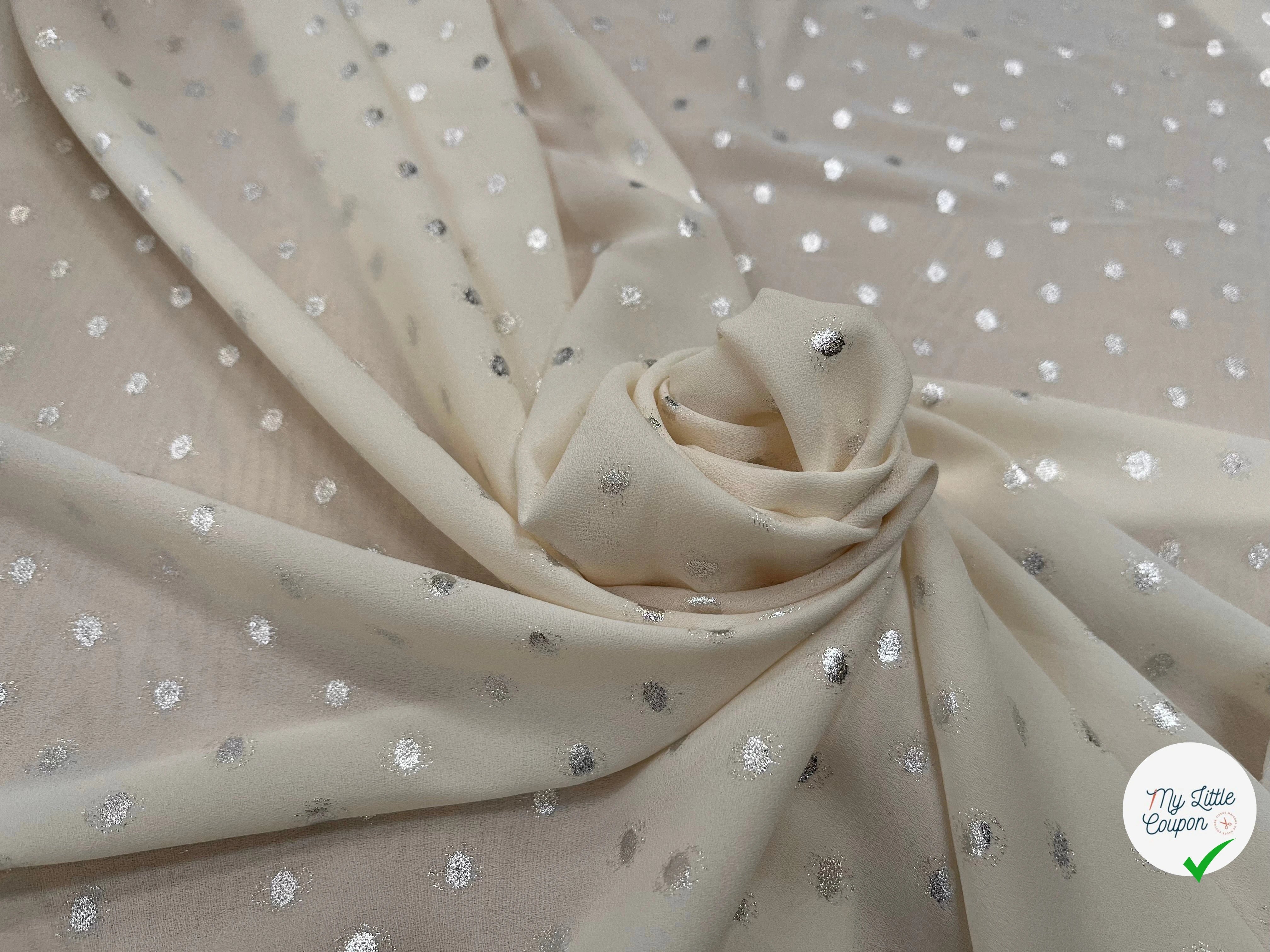 CREPE LUREX ÉCRU POIS ARGENTÉ - My Little Coupon