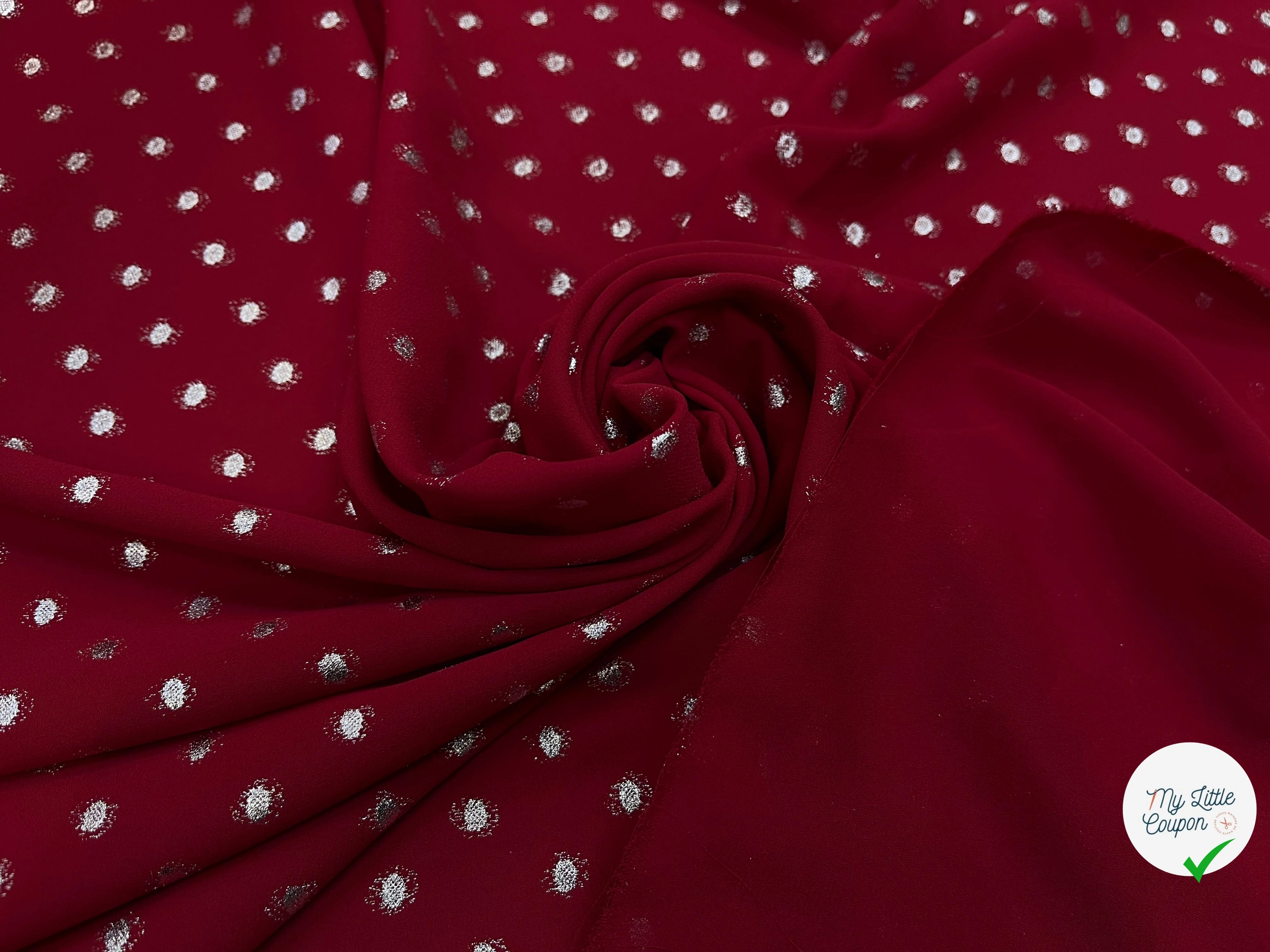 CREPE LUREX ROUGE BORDEAUX & POIS SILVER - My Little Coupon