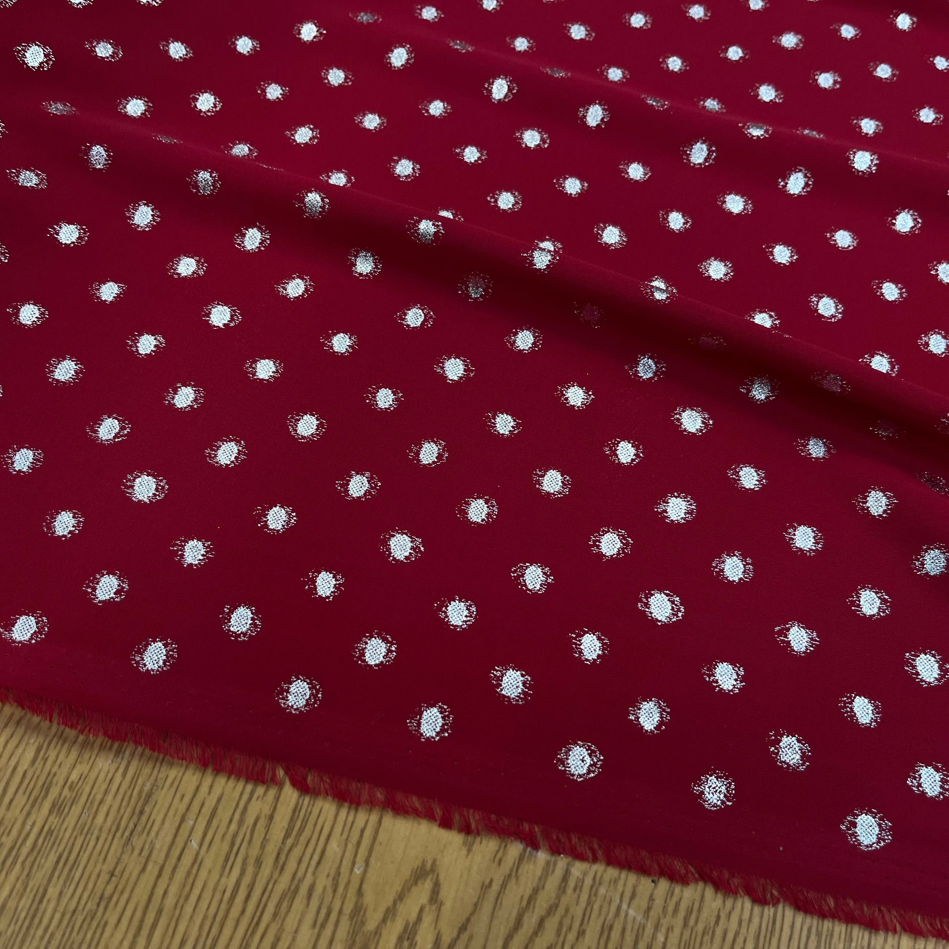 CREPE LUREX ROUGE BORDEAUX & POIS SILVER - My Little Coupon