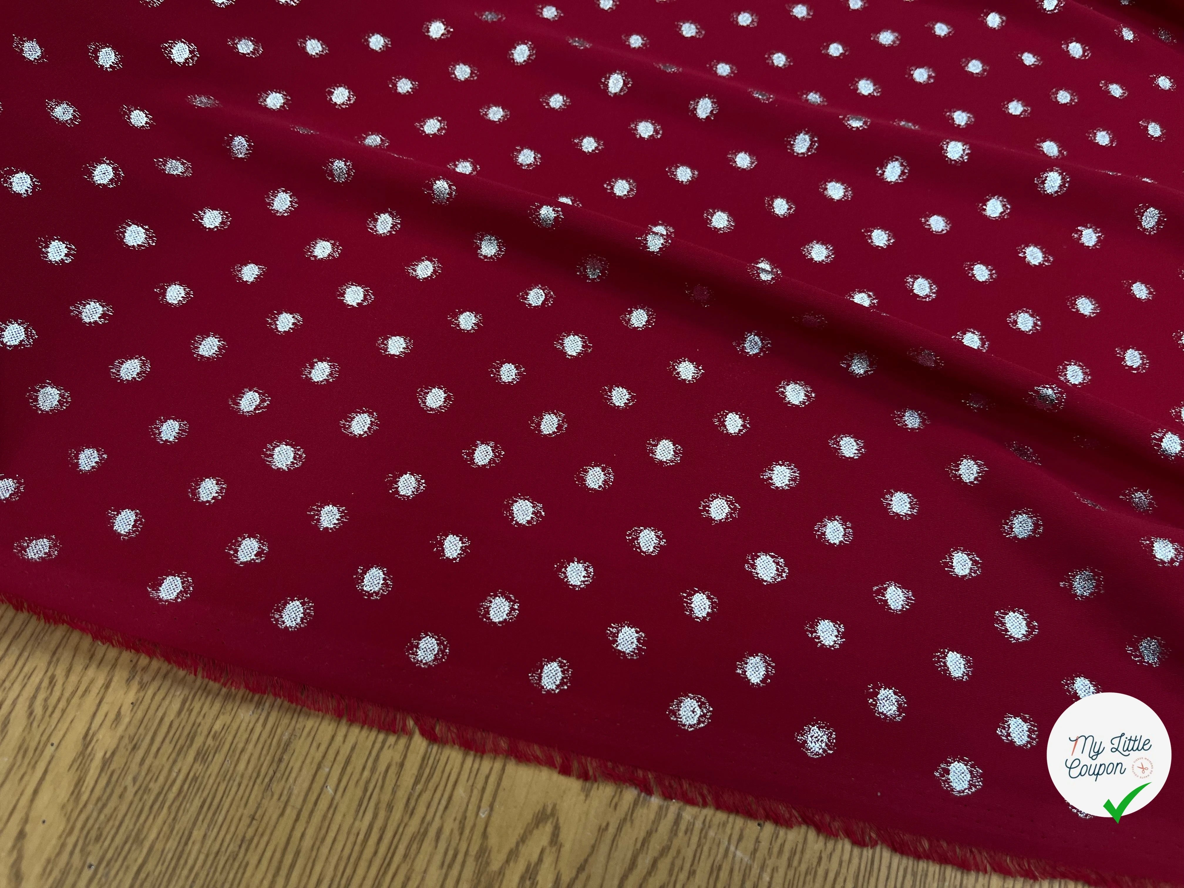 CREPE LUREX ROUGE BORDEAUX & POIS SILVER - My Little Coupon