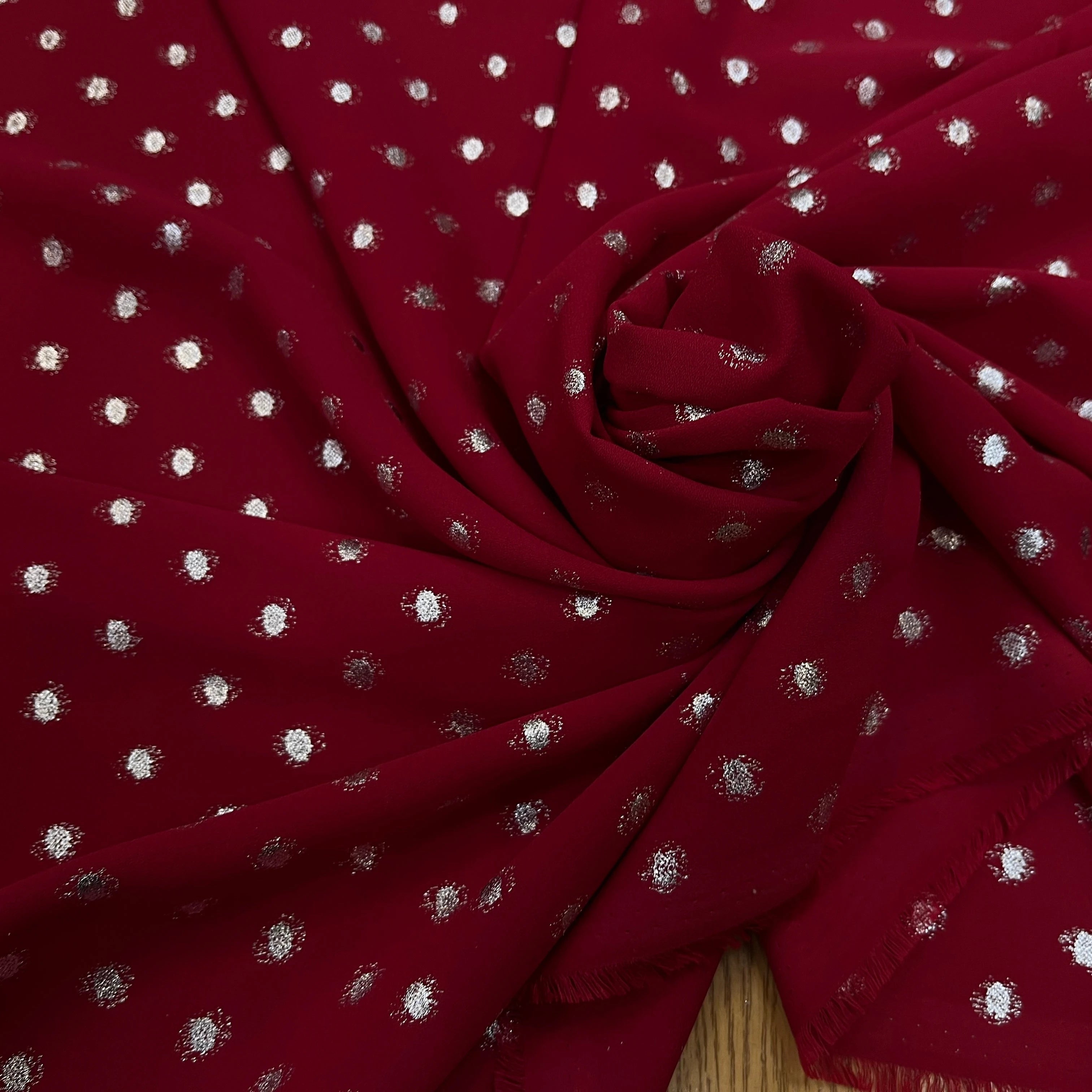 CREPE LUREX ROUGE BORDEAUX & POIS SILVER - My Little Coupon