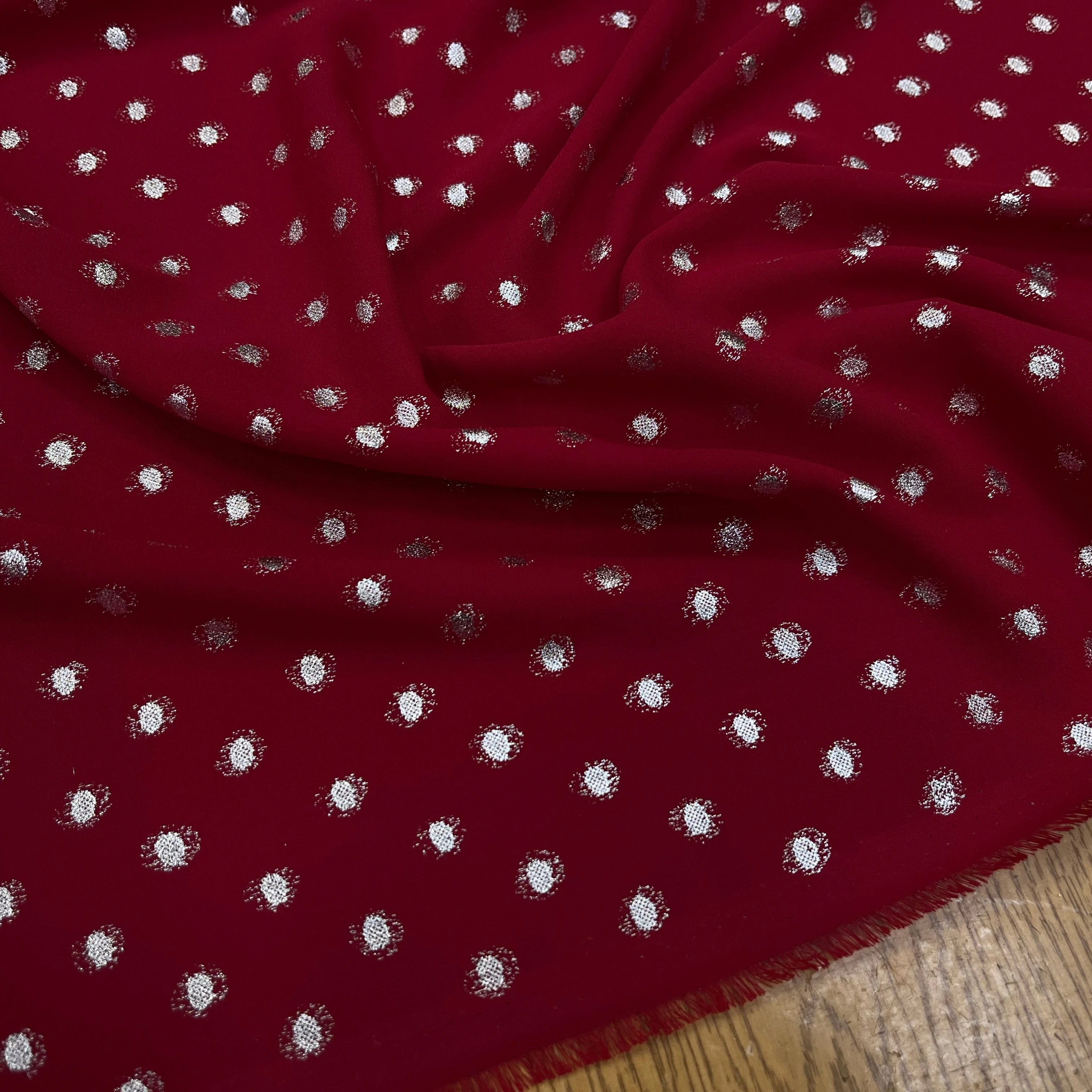 CREPE LUREX ROUGE BORDEAUX & POIS SILVER - My Little Coupon