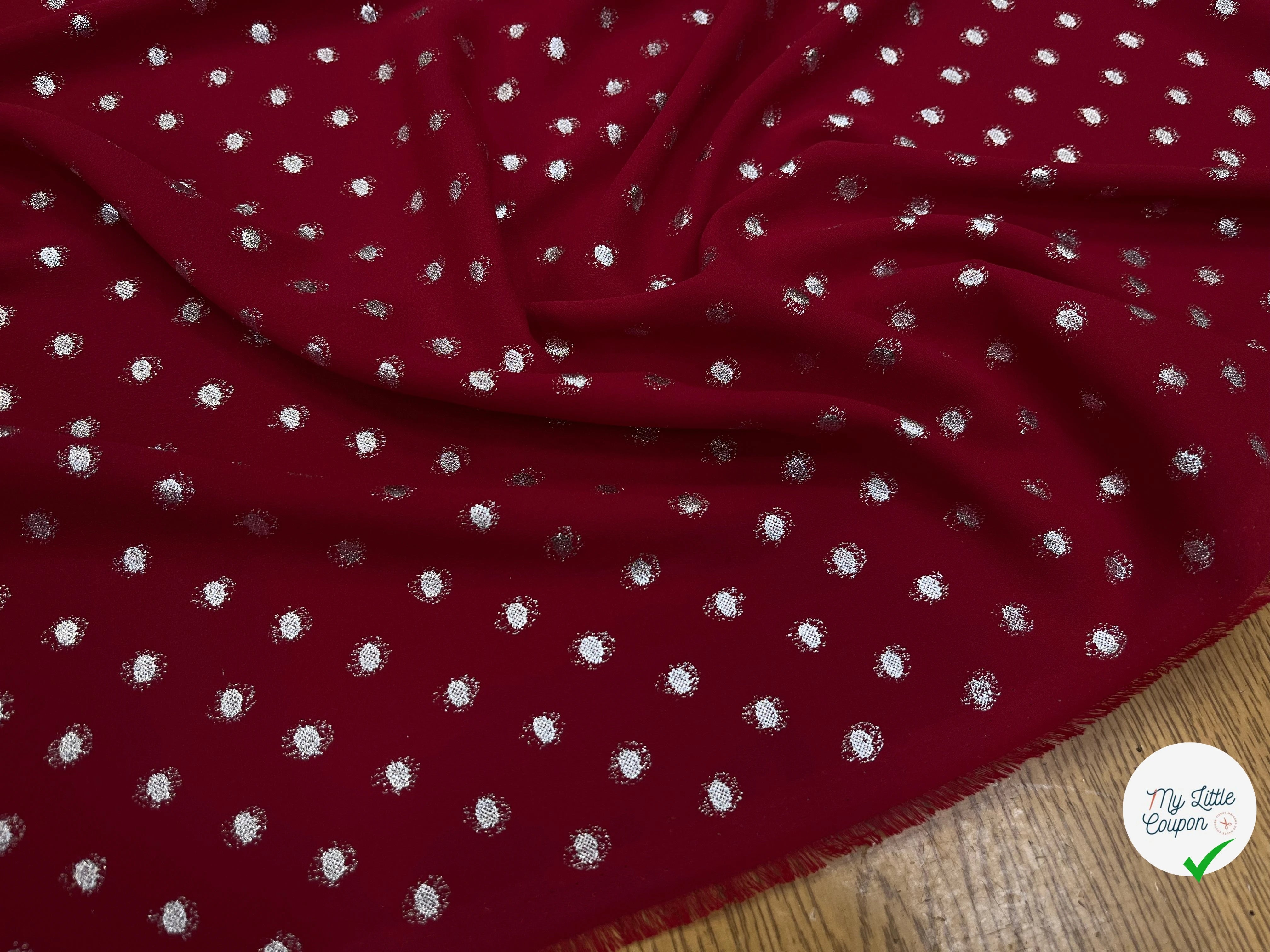 CREPE LUREX ROUGE BORDEAUX & POIS SILVER - My Little Coupon